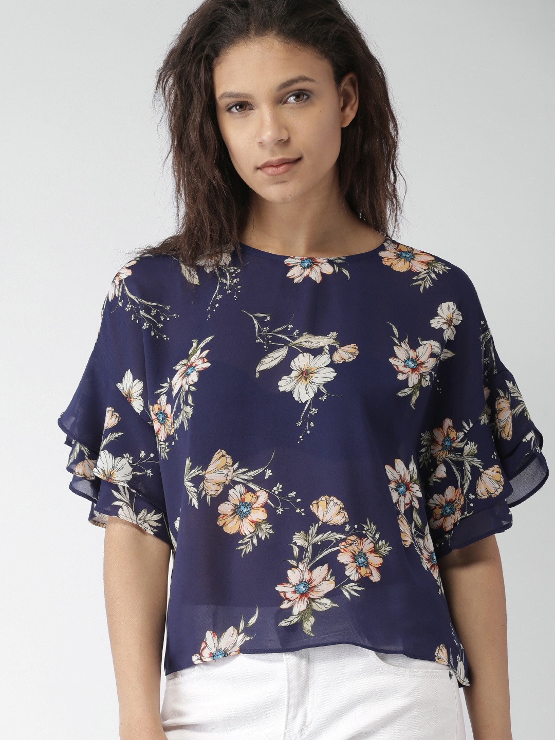 

FOREVER 21 Women Blue Printed Top