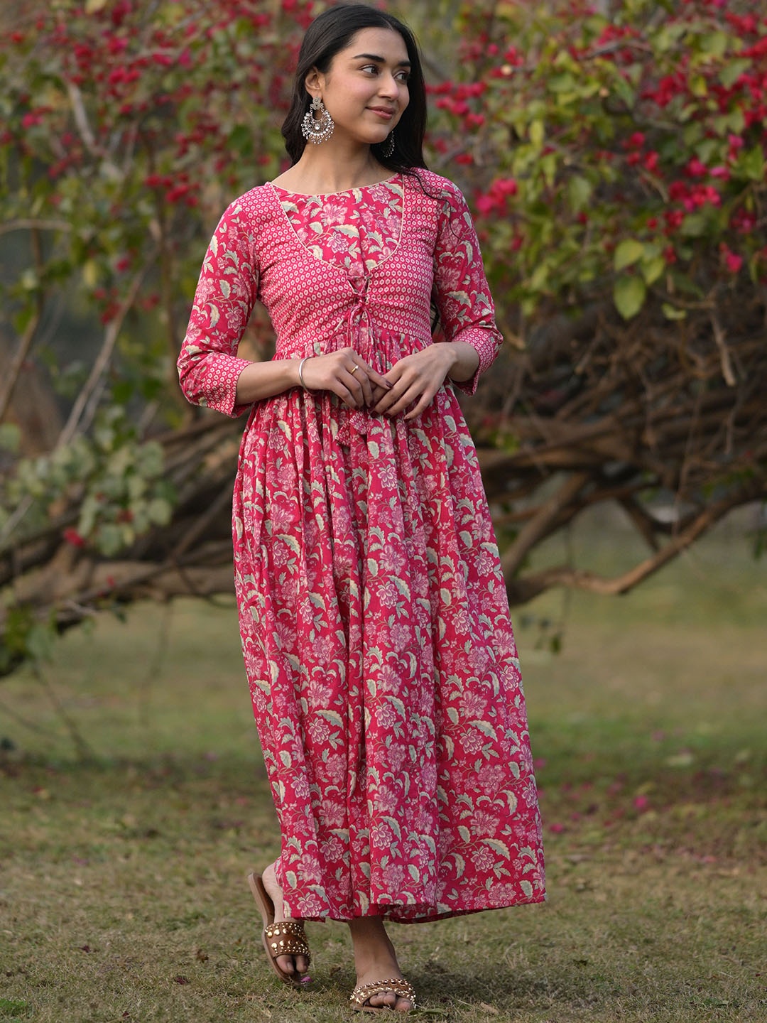 

Libas Floral Print Layered A-Line Midi Dress, Pink