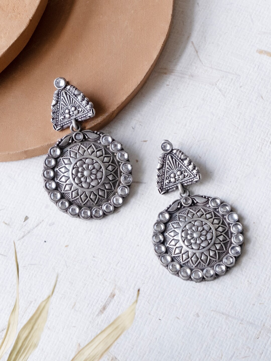 

Infuzze Silver-Plated Circular Drop Earrings