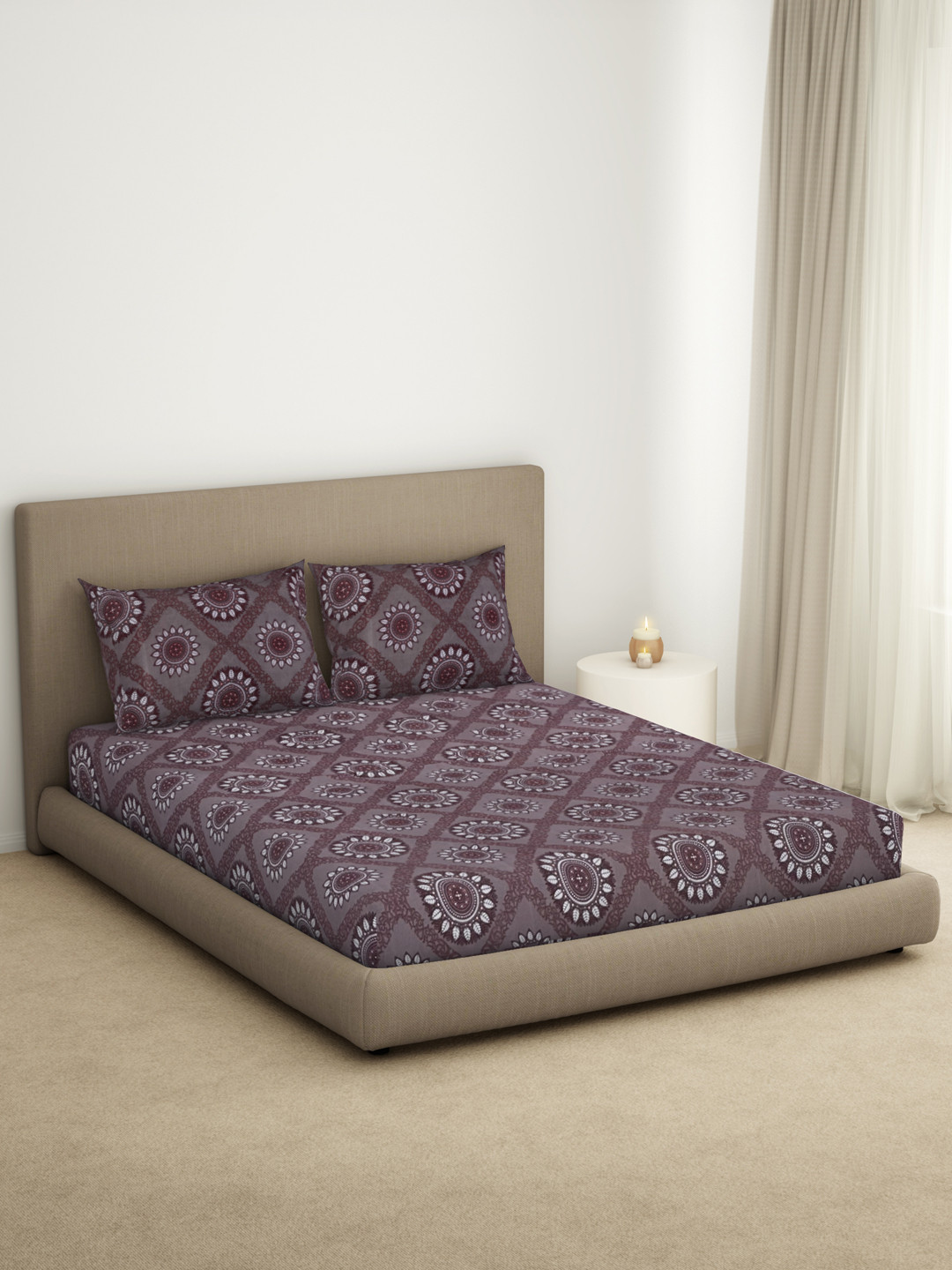 

Welspun Dazzle Brown Ethnic Motifs Microfiber 120 TC Queen Bedsheet & 2 Pillow Covers