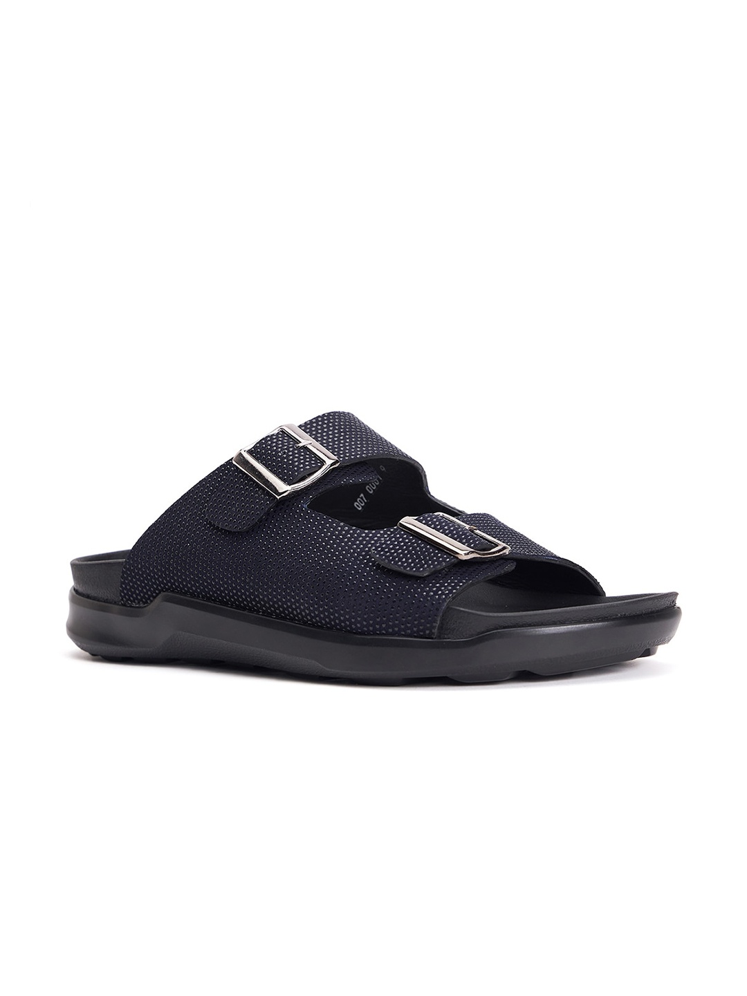 

Hitz Men Textured Leather Comfort Sandals With Buckle Detail, Black
