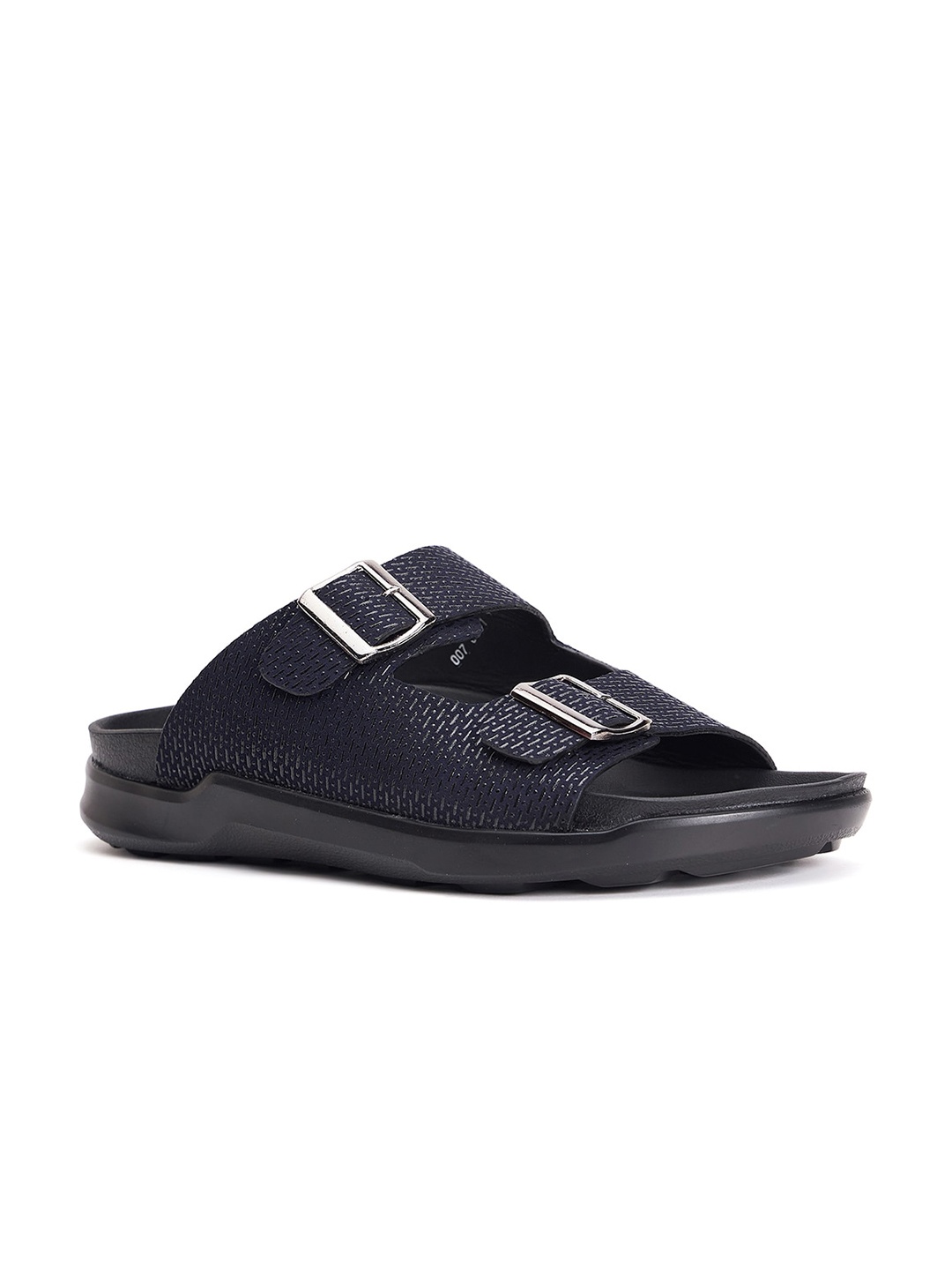 

Hitz Men Textured Leather Comfort Sandals With Buckle Detail, Black