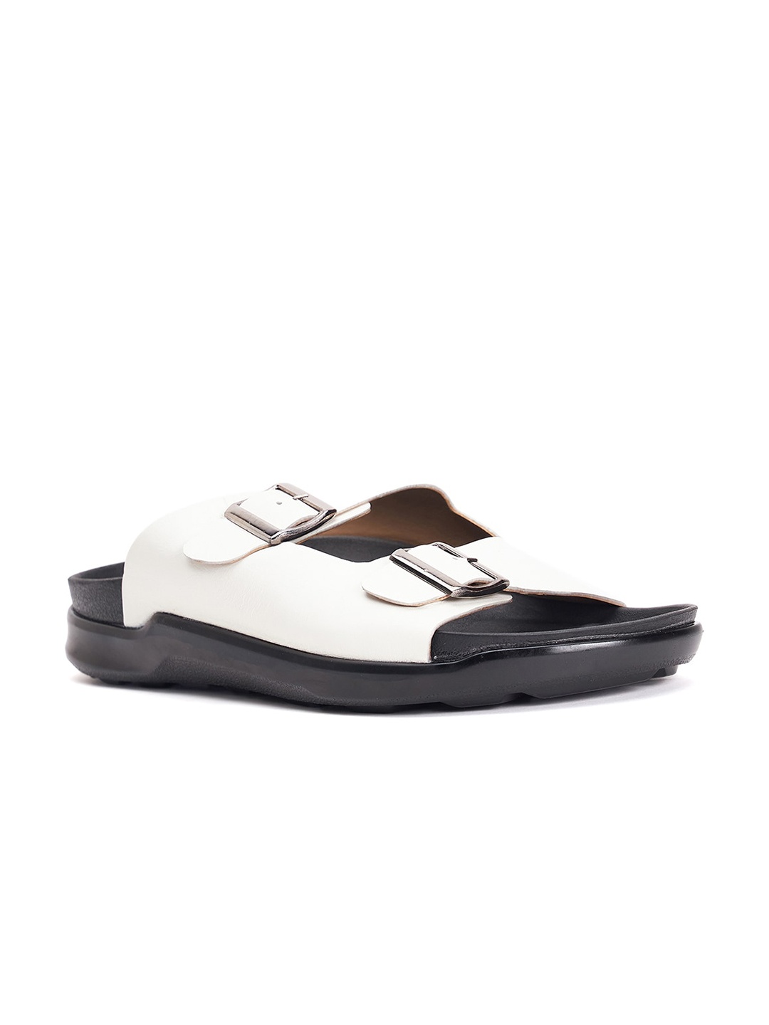 

Hitz Men Leather Comfort Sandals With Buckle Detail, White