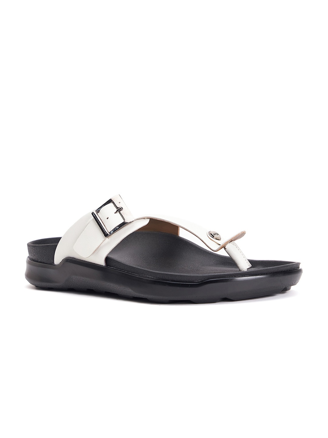 

Hitz Men Leather Comfort Sandals With Buckle Detail, White