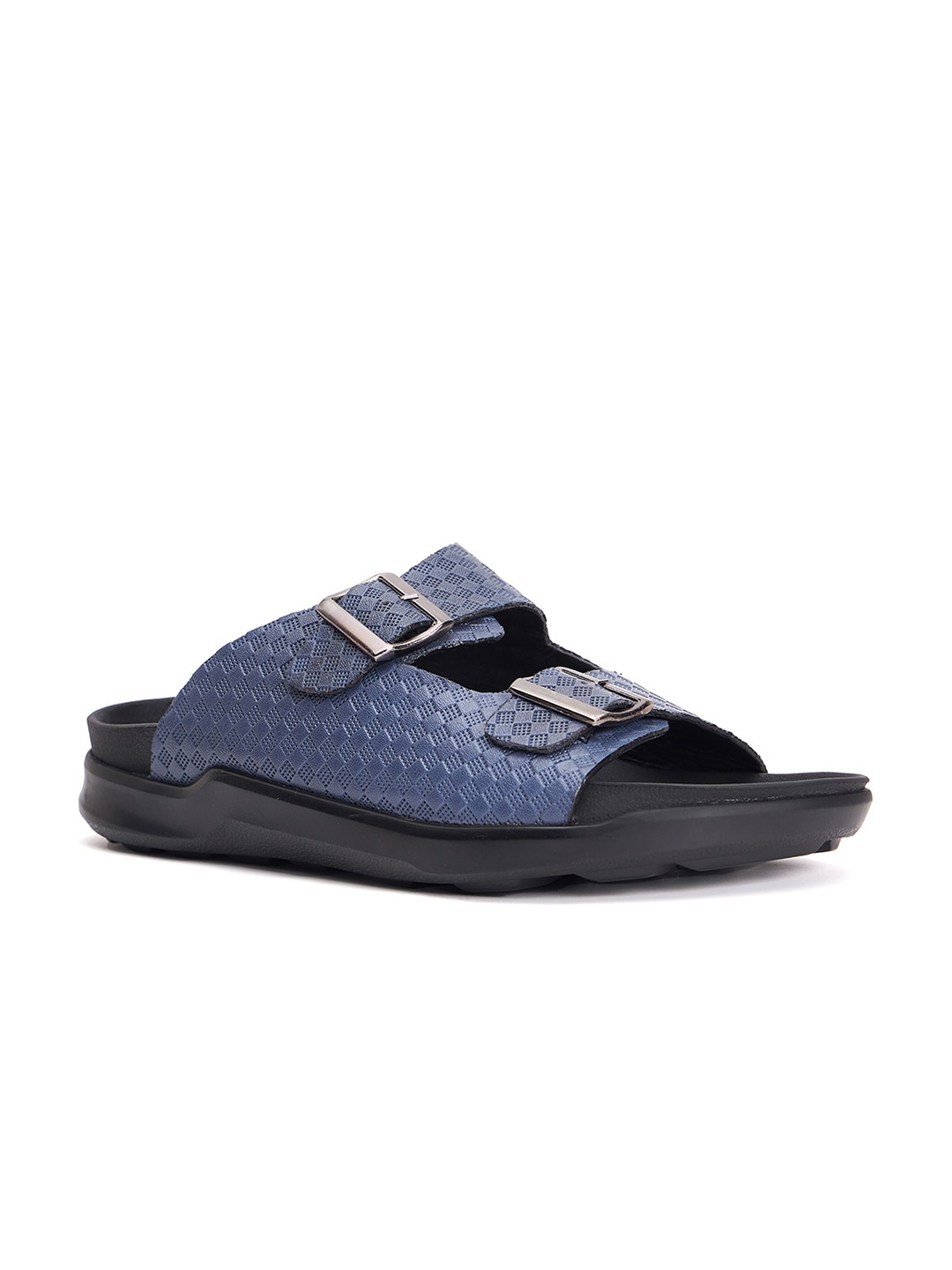 

Hitz Men Textured Leather Comfort Sandals With Buckle Detail, Blue