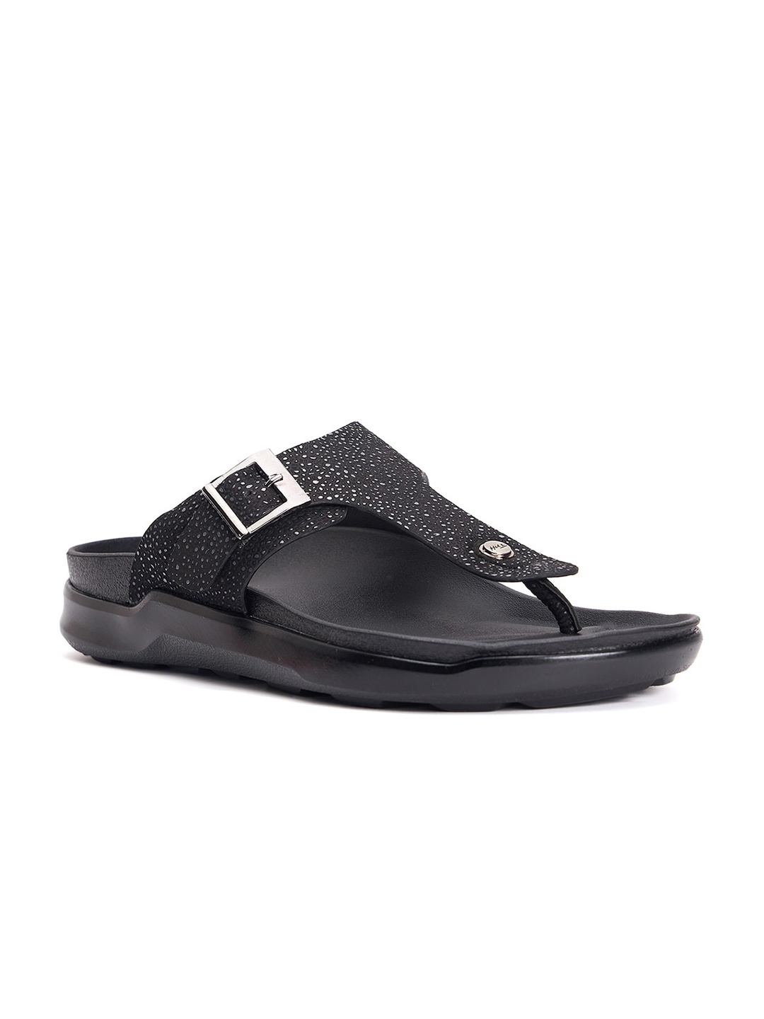 

Hitz Men Leather Comfort Sandals With Buckle Detail, Black