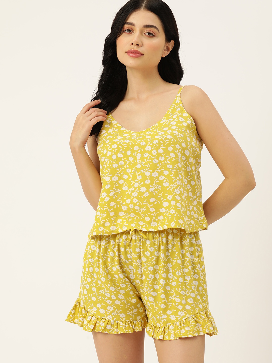 

ETC Women Floral Printed Night suit, Yellow