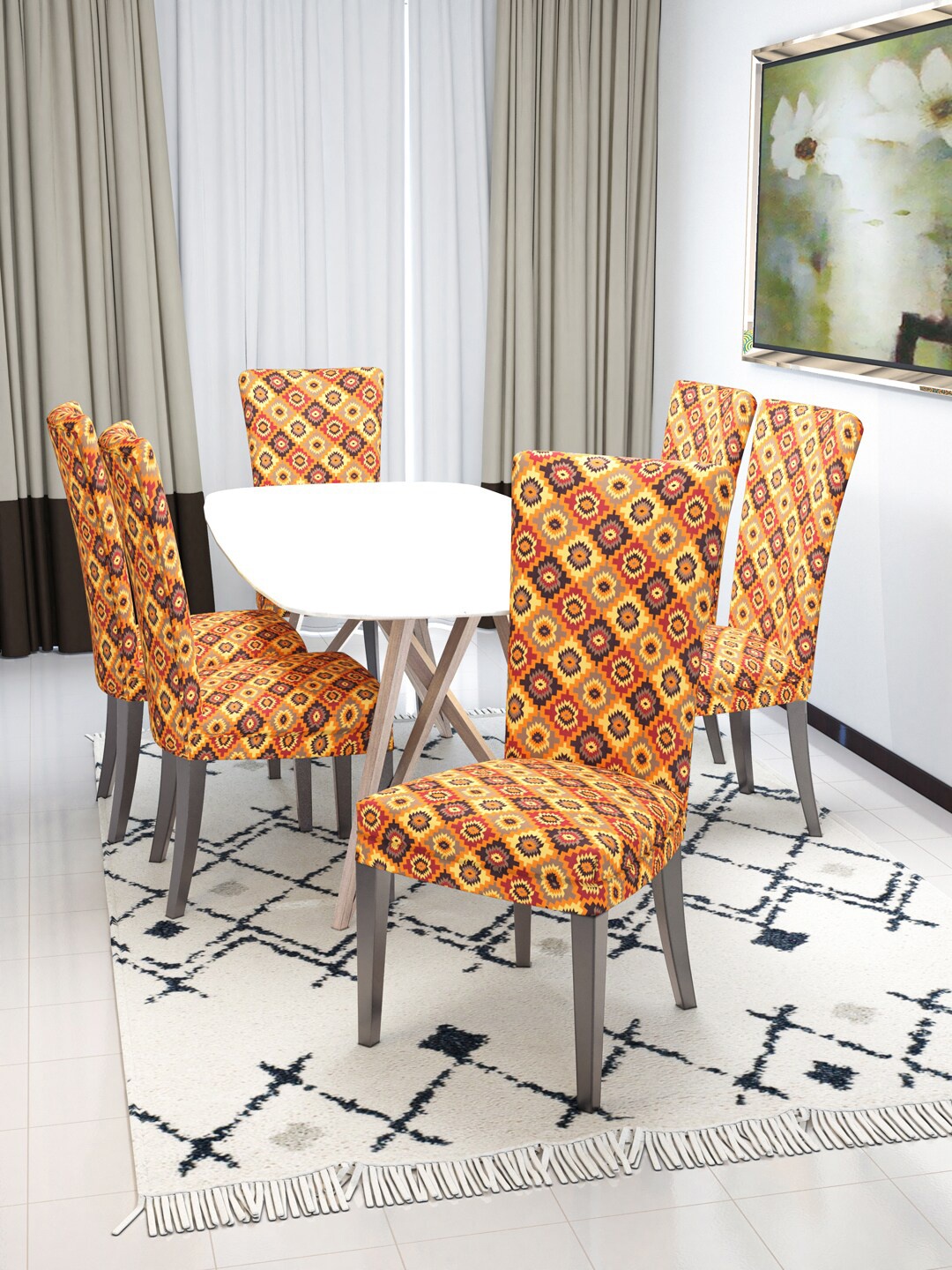 

Nendle Yellow & Red 6 Pieces Stretchable Dining Table Chair Cover