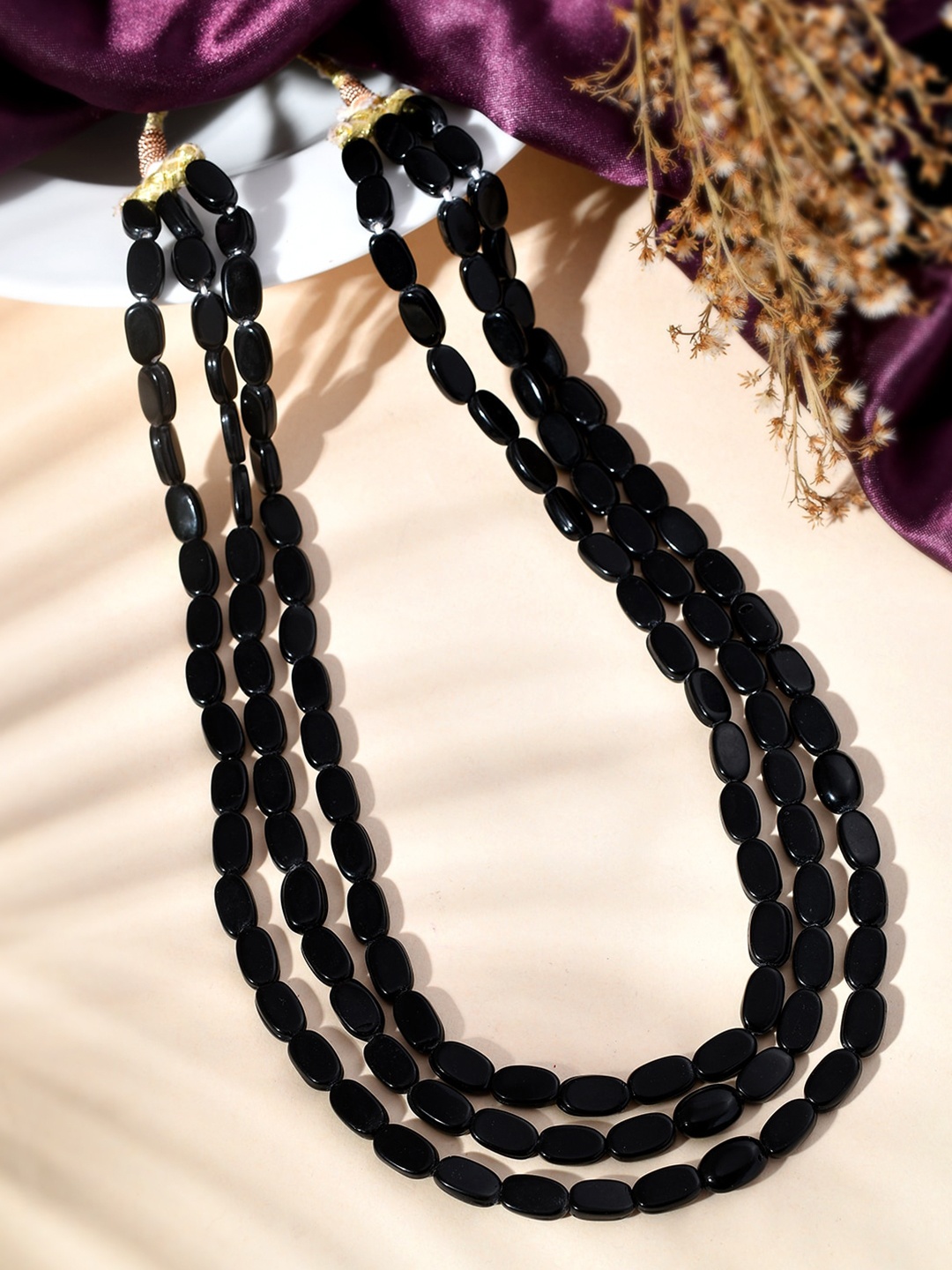 

Sanjog Artificial Stones and Black Beaded Layered Necklace