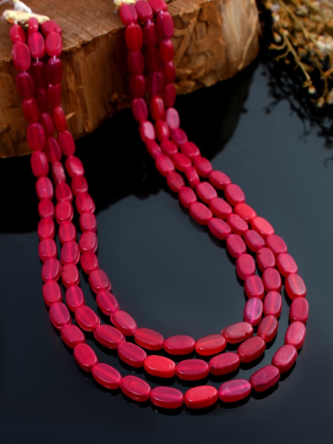 

Sanjog Ruby-Red Artificial Stones & Beaded Layered Necklace