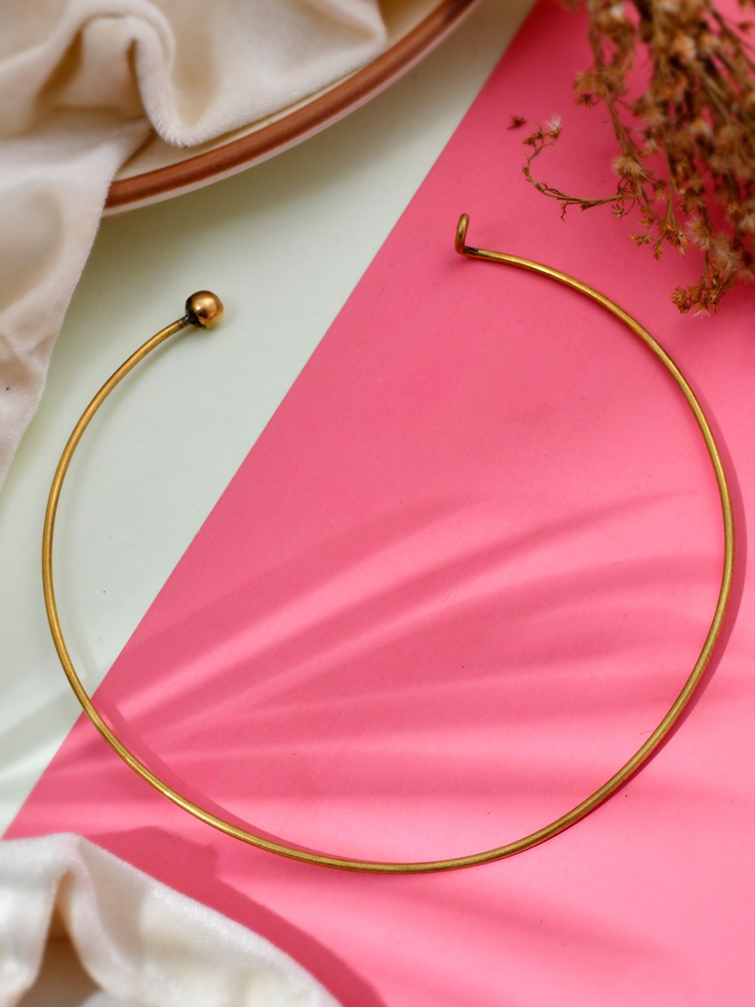 

Sanjog Brass Gold-Plated Hasli Choker Statement Oxidised Necklace