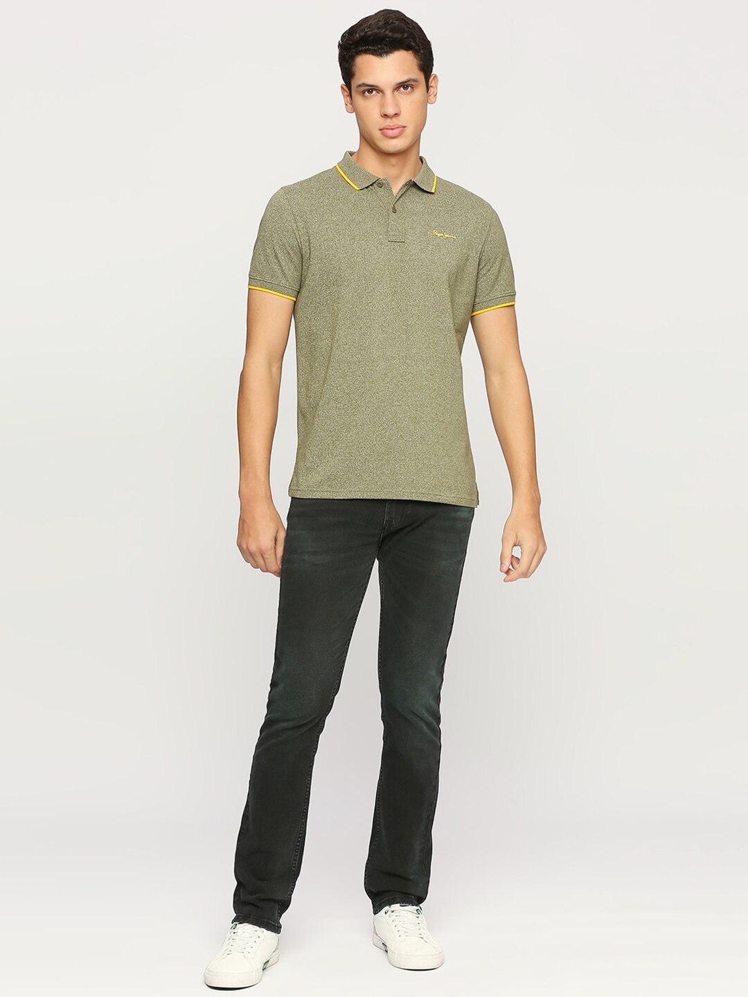 

Pepe Jeans Polo Collar Self Design T-shirt, Green
