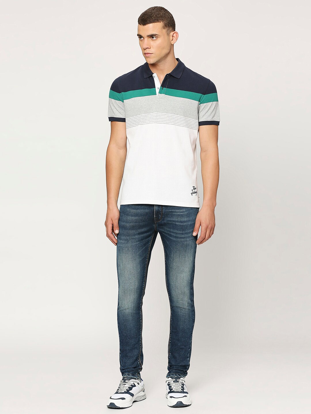 

Pepe Jeans Striped Polo Collar Pure Cotton T-shirt, White