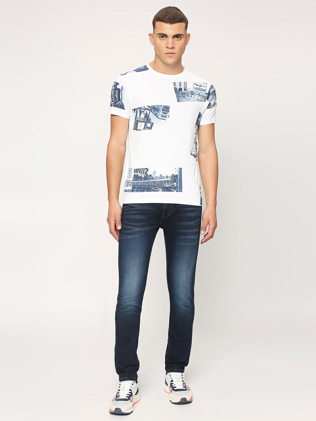 

Pepe Jeans Graphic Printed Cotton Slim Fit T-shirt, White
