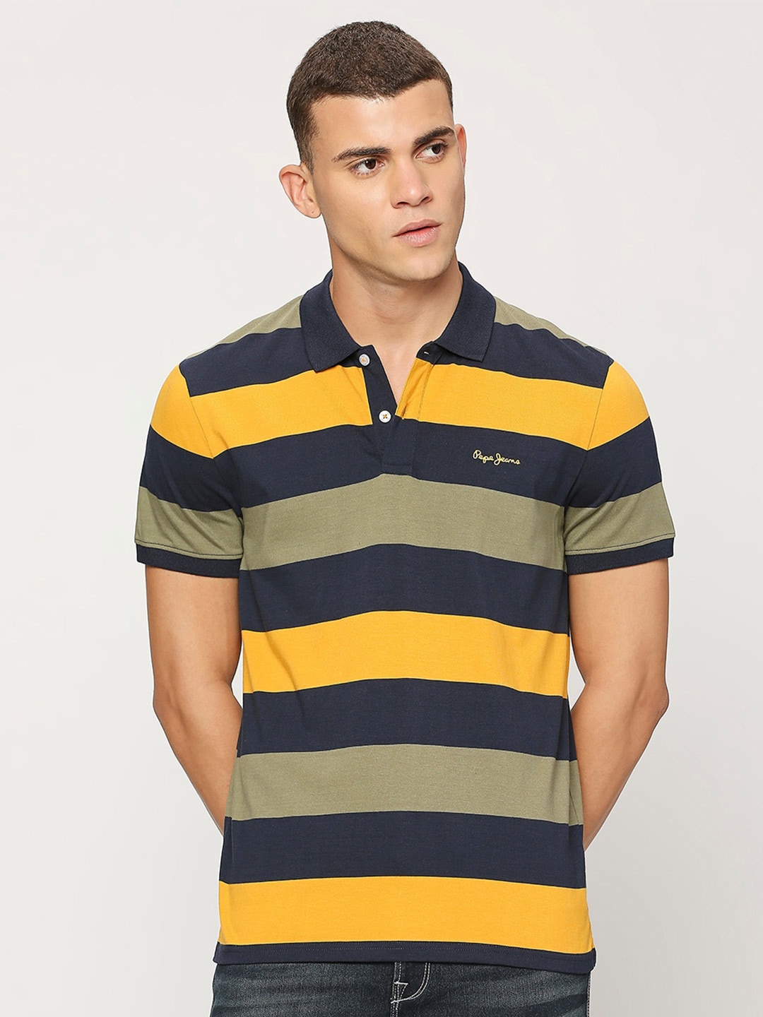 

Pepe Jeans Striped Polo Collar Cotton T-shirt, Blue