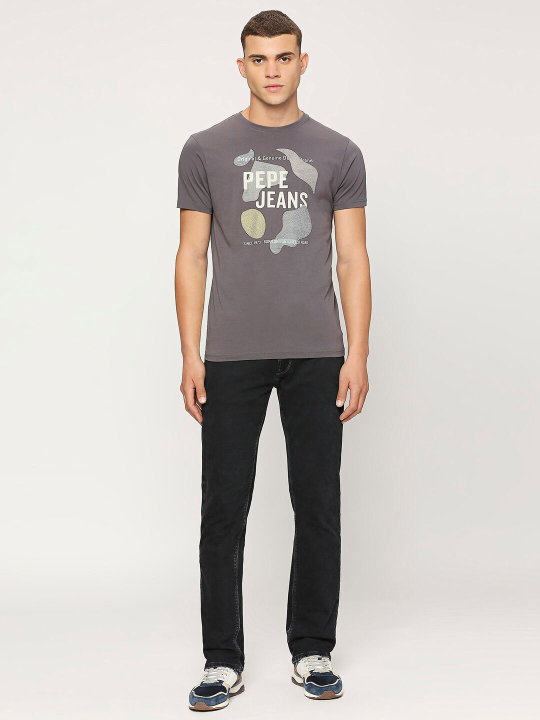 

Pepe Jeans Typography Printed Cotton Slim Fit T-shirt, Grey