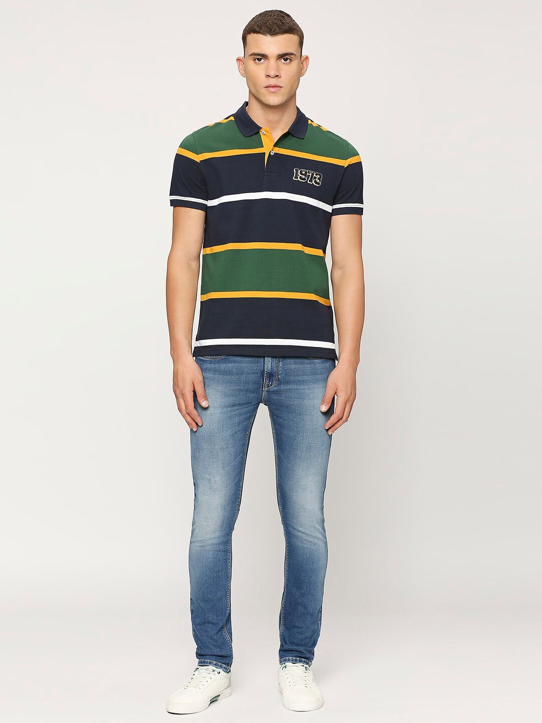 

Pepe Jeans Striped Polo Collar Cotton T-shirt, Green