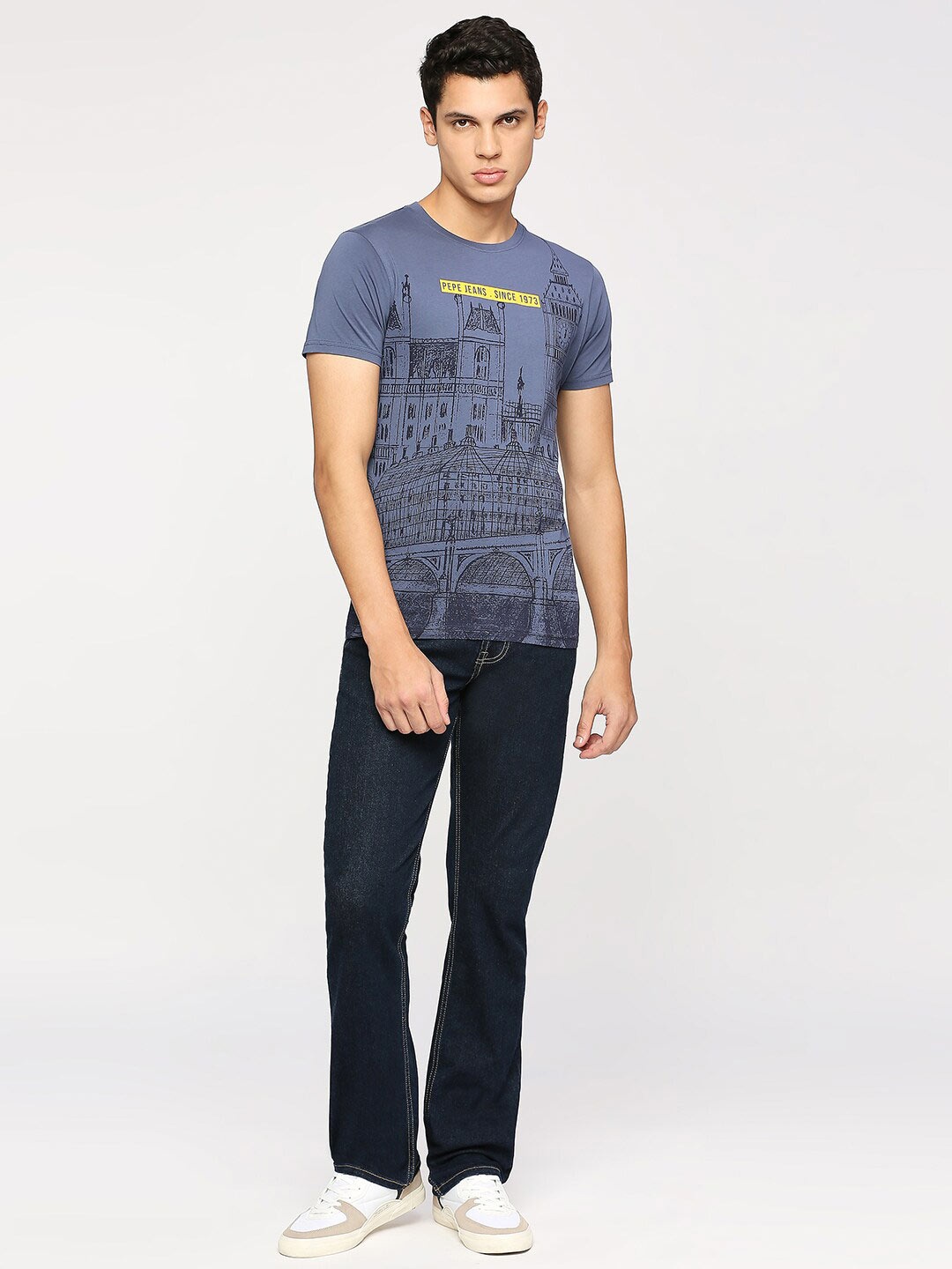 

Pepe Jeans Graphic Printed Slim Fit Pure Cotton T-shirt, Blue