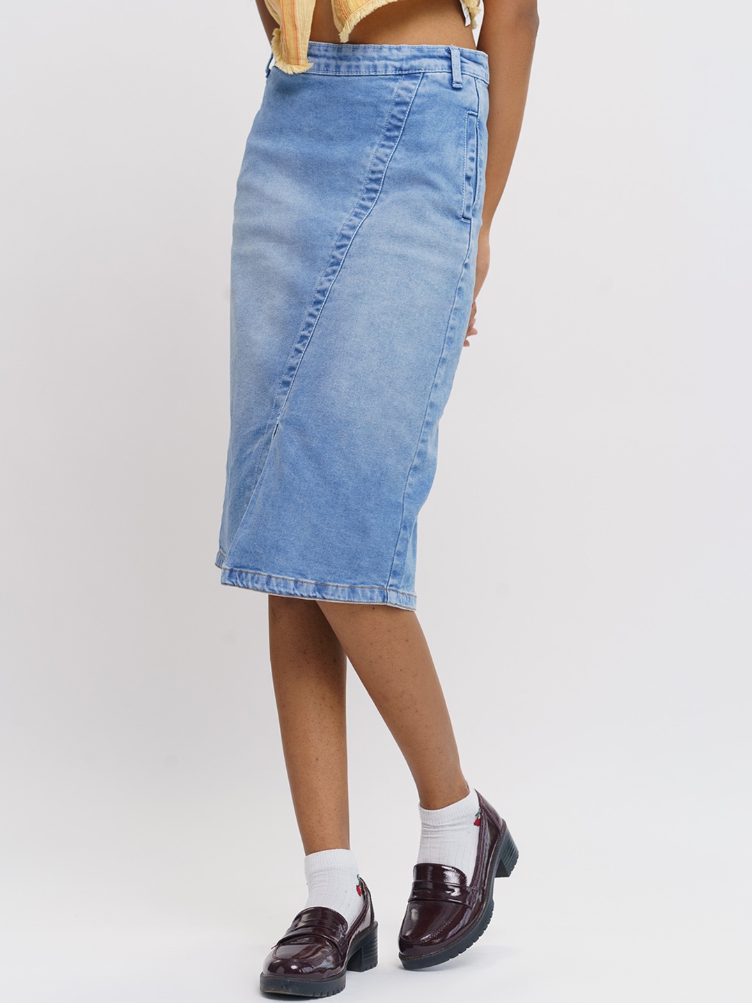 

FREAKINS Knee Length Denim A-Line Skirt, Blue