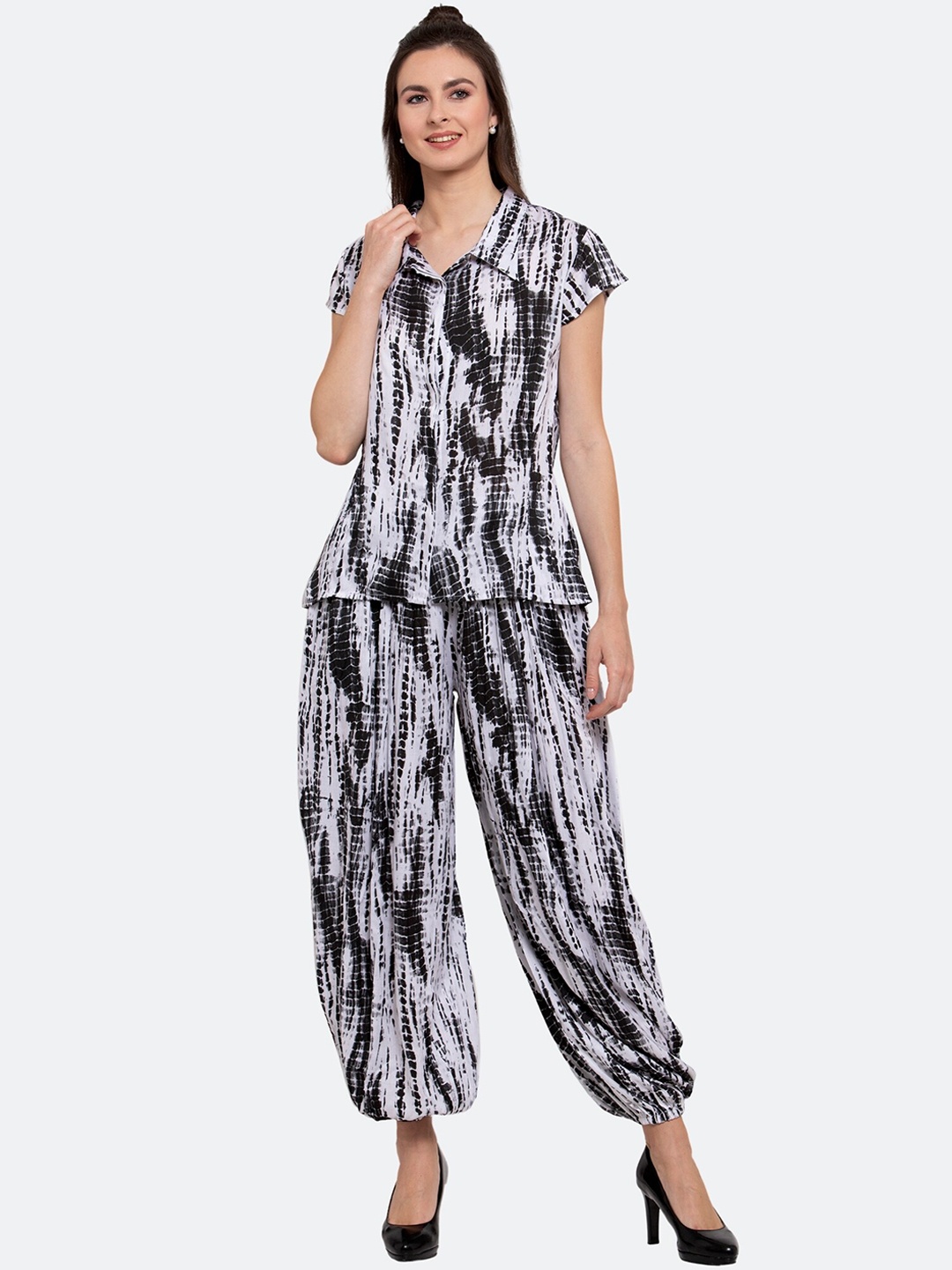 

PATRORNA Tie-dyed Top & Harem Pants Co-Ords, White
