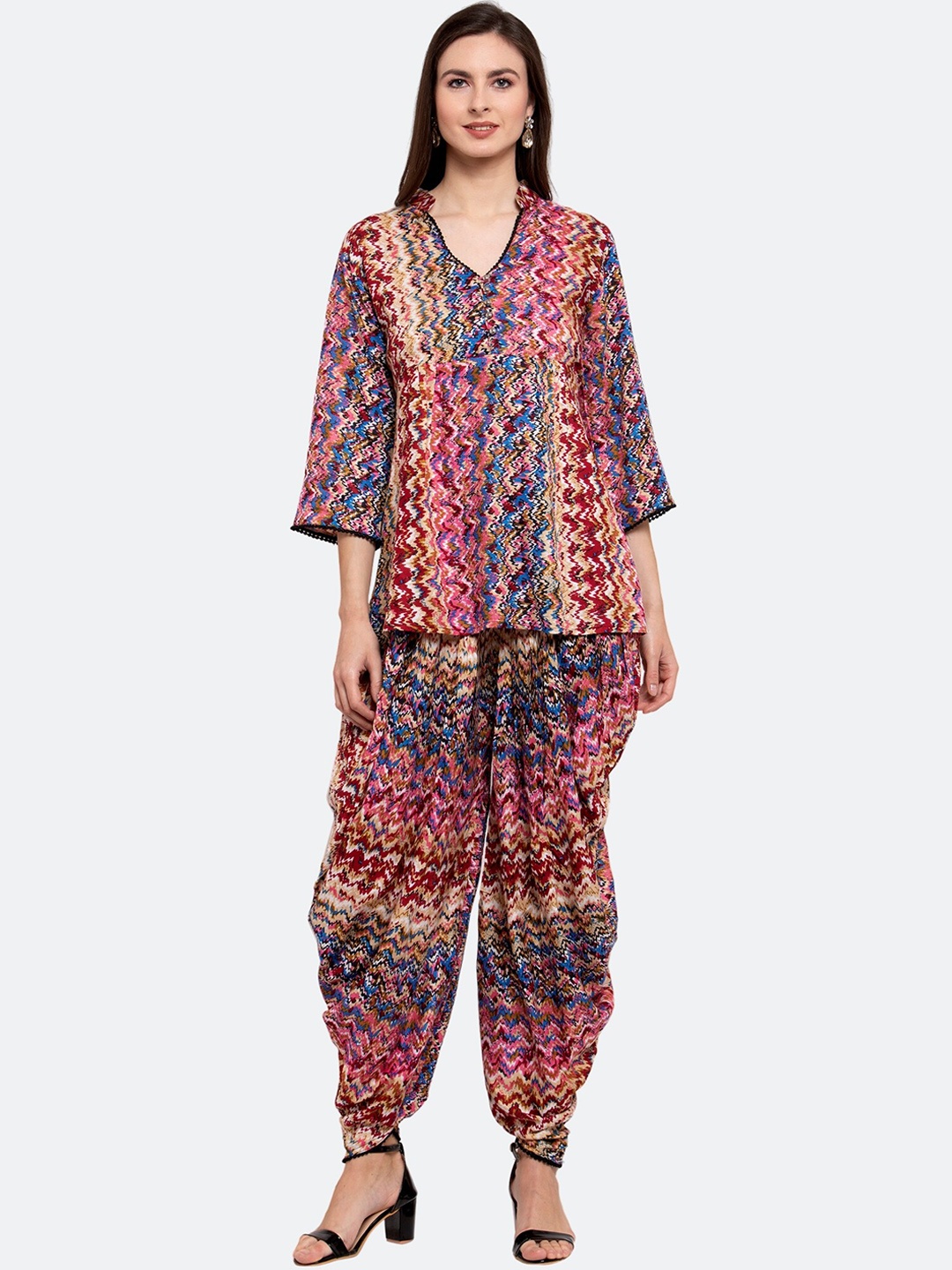 

PATRORNA Printed Ethnic A-Line Top & Dhoti Pants, Pink