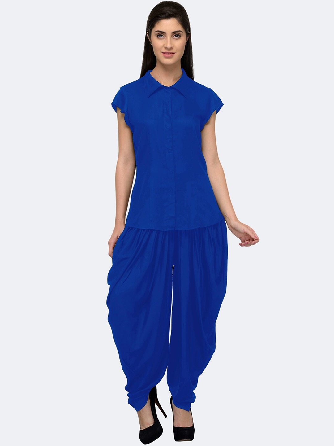 

PATRORNA Short Sleeves Shirt With Dhoti Pant, Blue