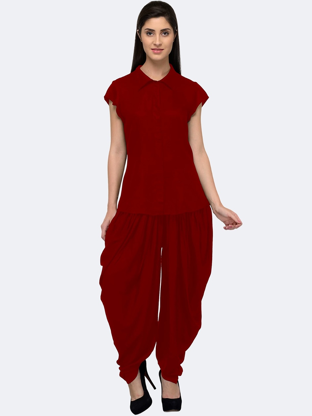 

PATRORNA Shirt & Dhoti Pant Co-Ords, Maroon