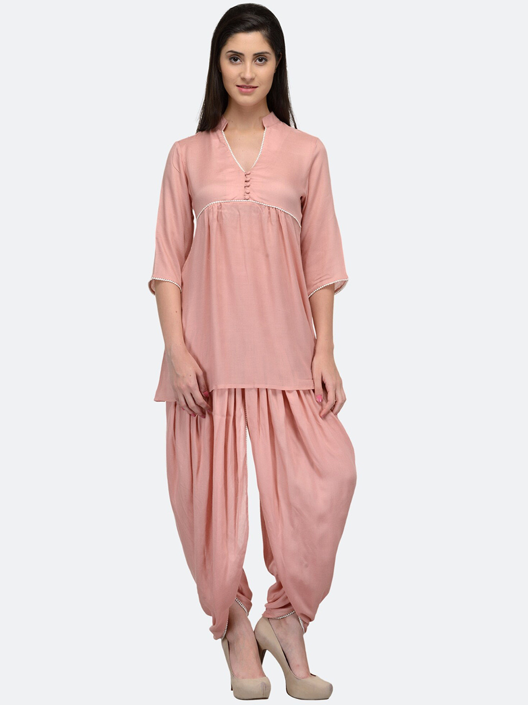 

PATRORNA Cotton Bamboo Linen Regular Kurti With Dhoti Pants, Peach