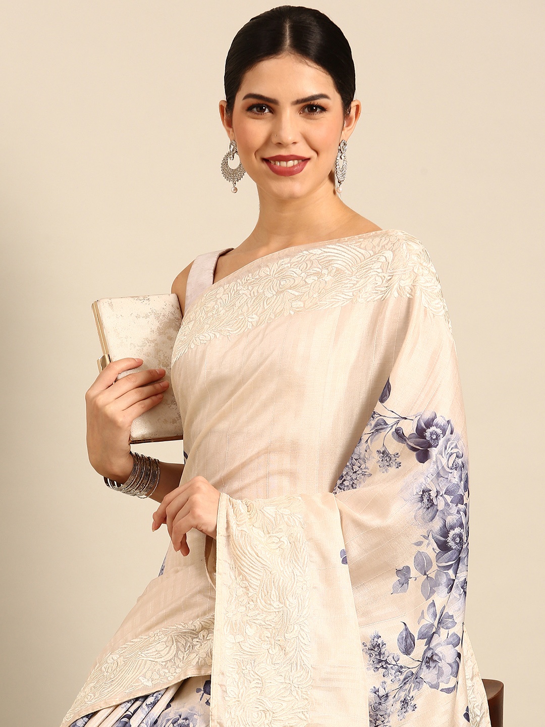 

Simaaya Floral Pure Silk Saree, Beige