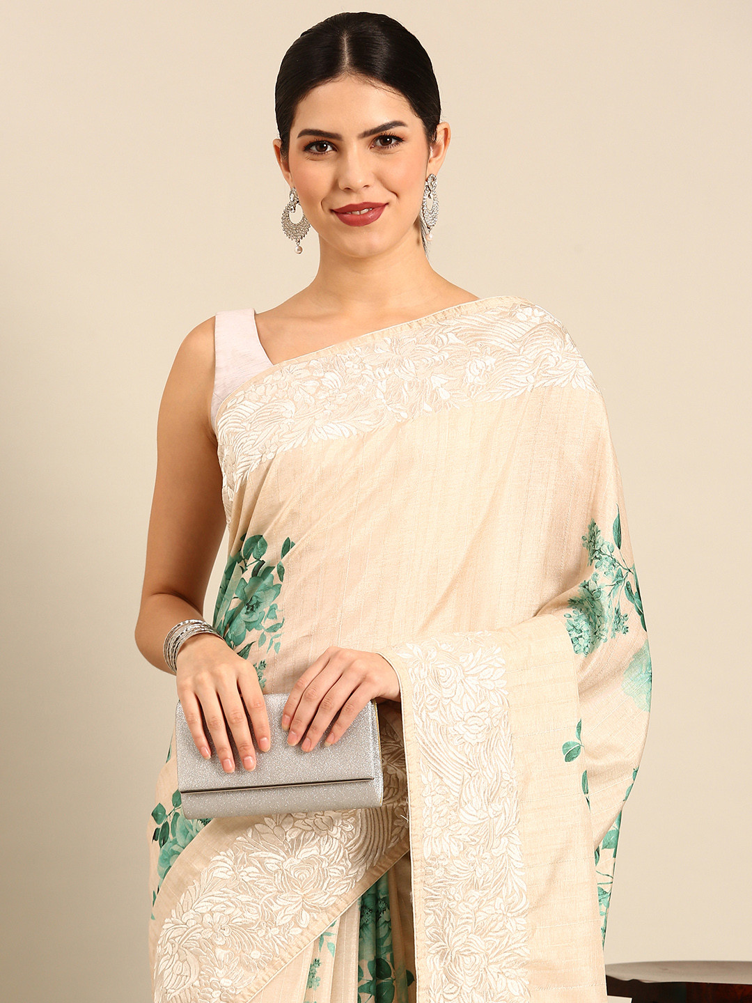

Simaaya Floral Pure Silk Saree, Beige
