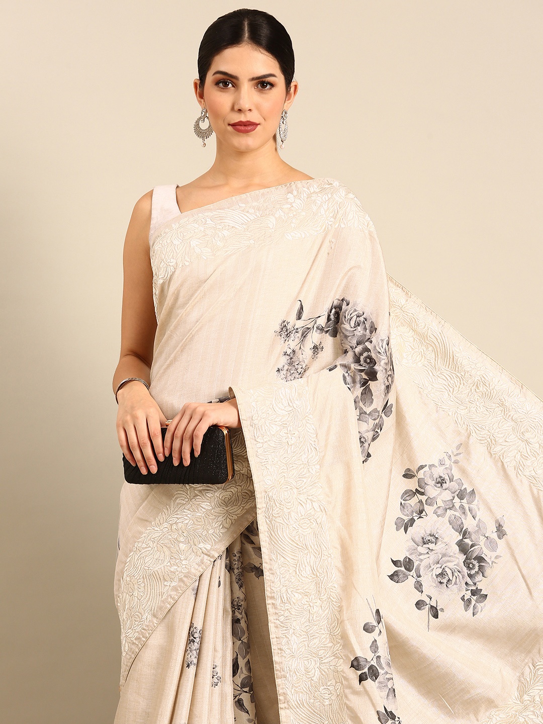 

Simaaya Floral Pure Silk Saree, Beige