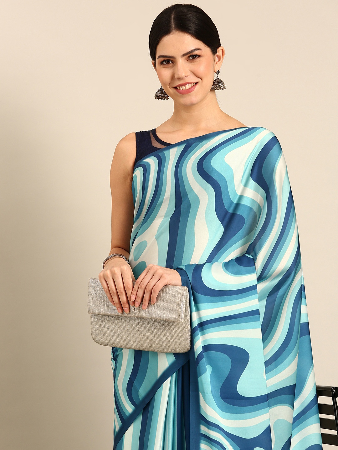 

Simaaya Printed Satin Saree, Blue