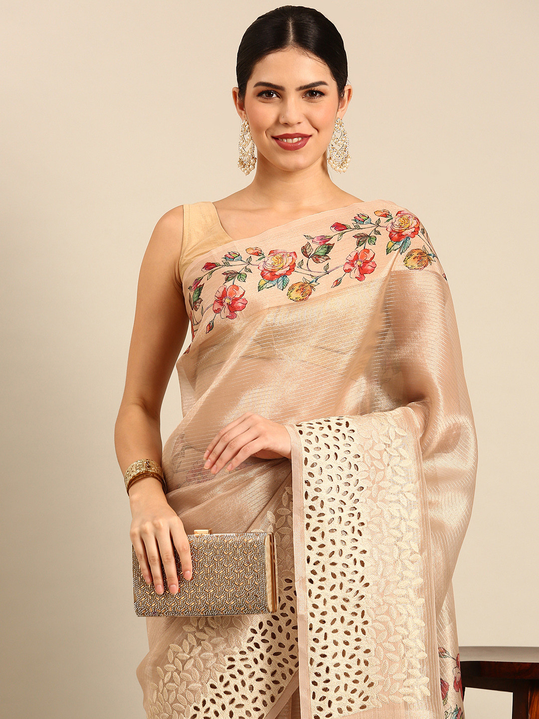 

Simaaya Striped Kota Saree, Beige