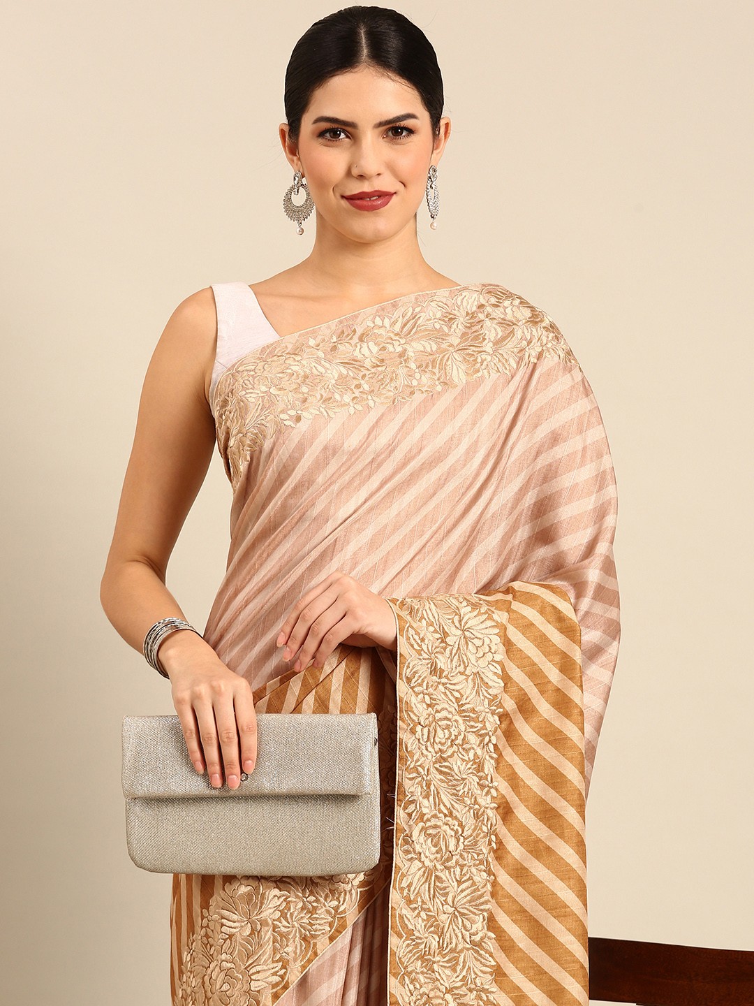 

Simaaya Striped Embroidered Pure Silk Saree, Yellow