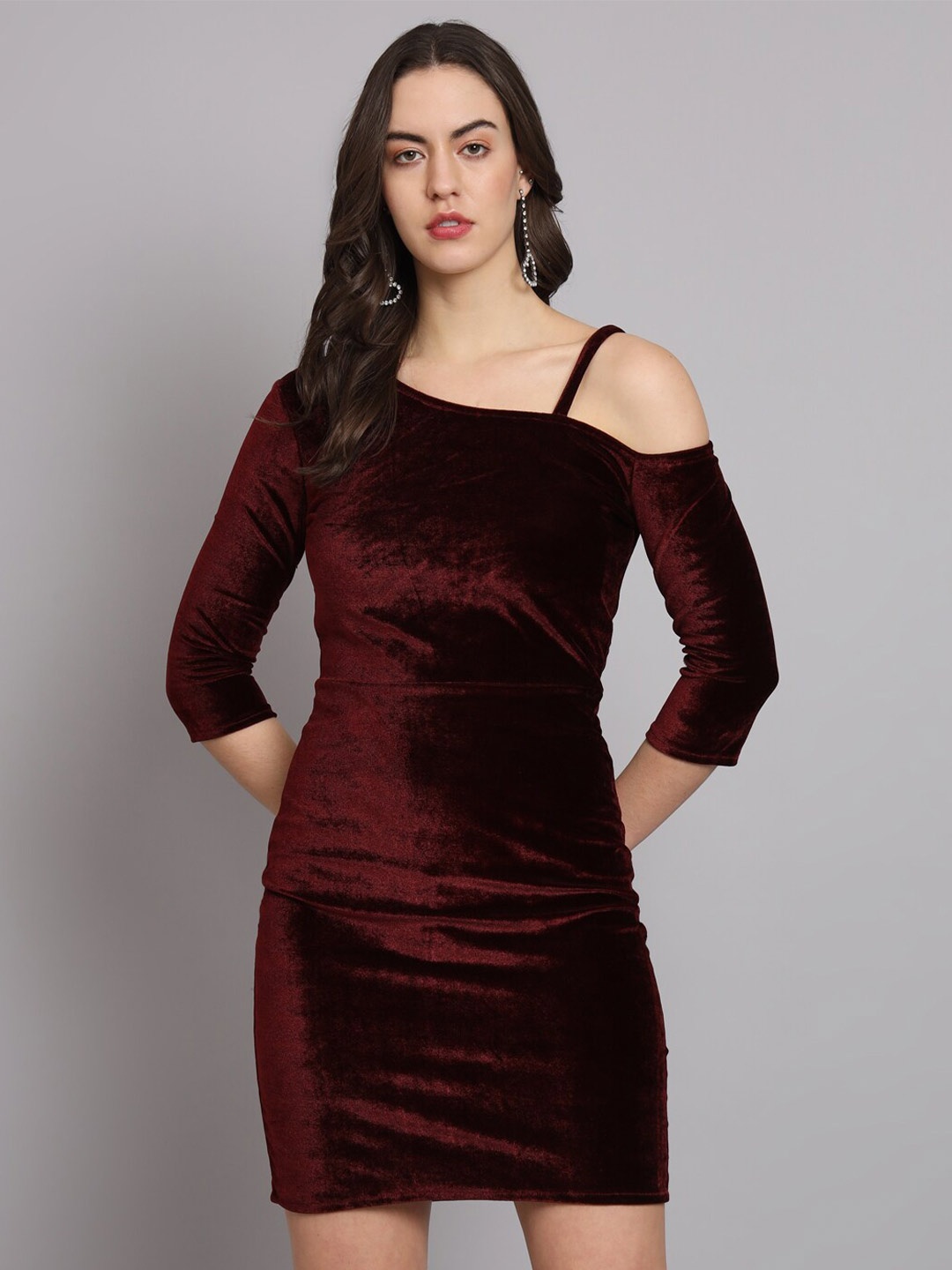 

VAARARO One Shoulder Velvet Bodycon Mini Dress, Maroon