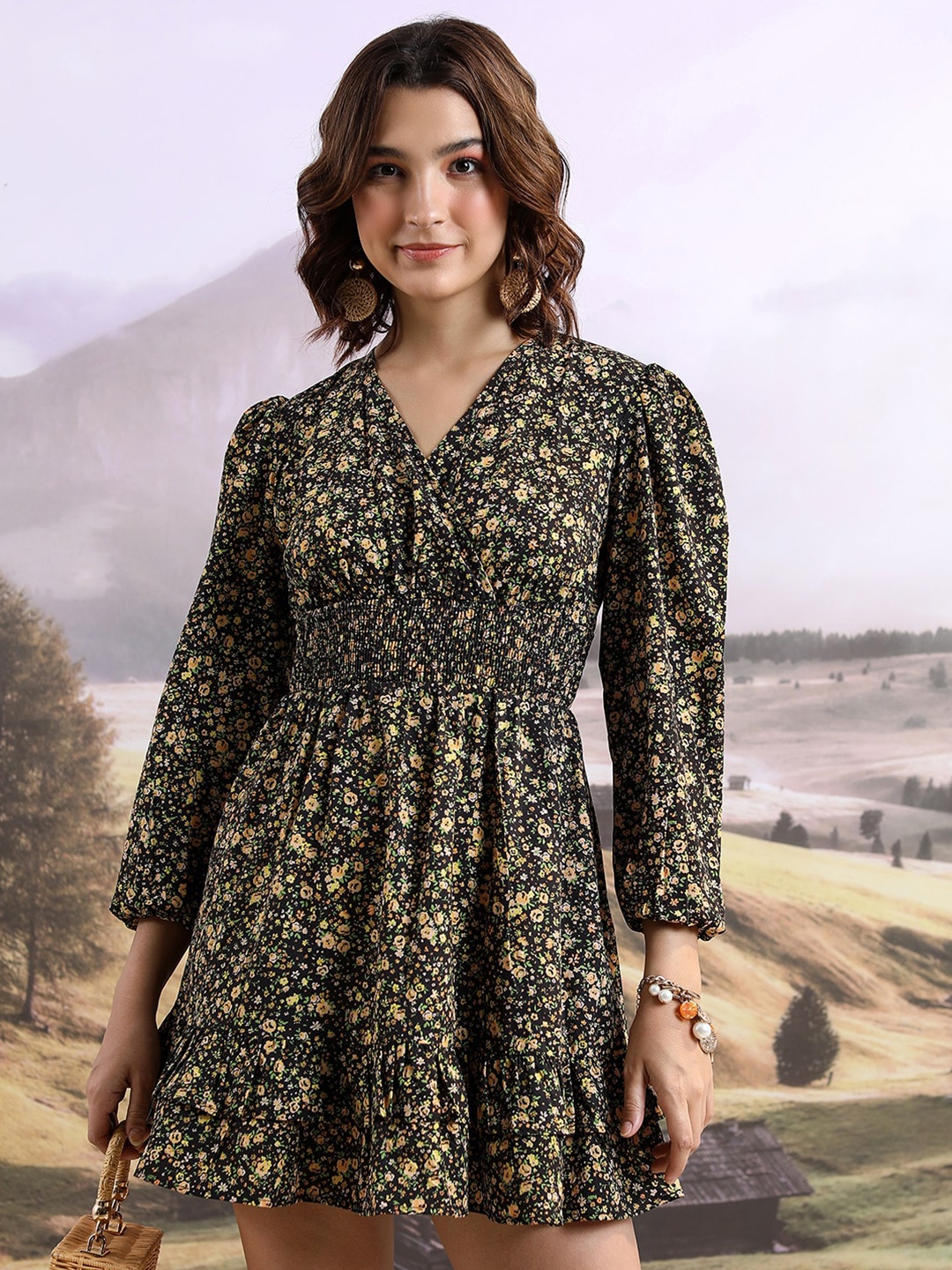 

Tokyo Talkies Black Floral Print Fit & Flare Dress