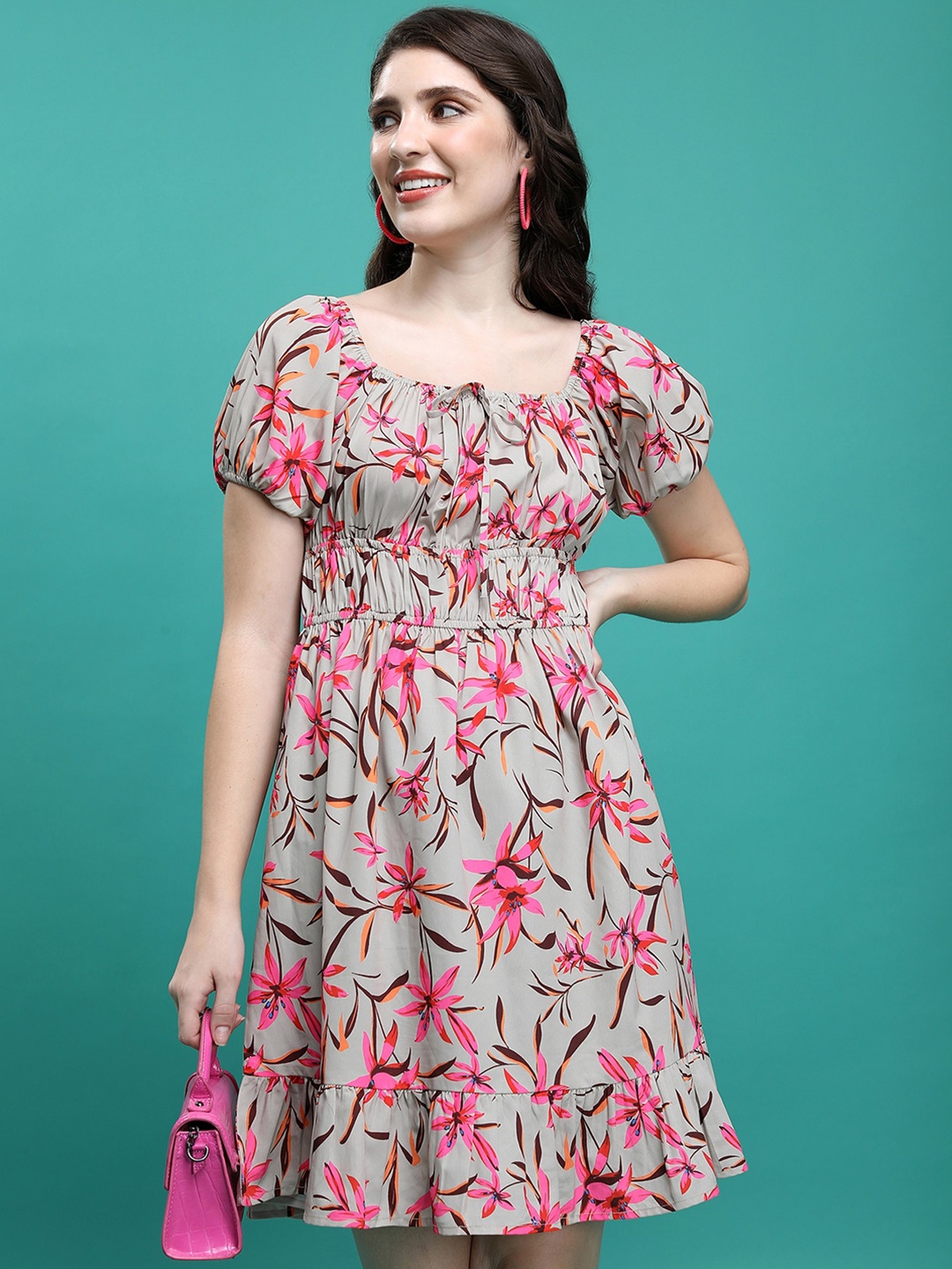 

Tokyo Talkies Beige Floral Print Fit & Flare Dress