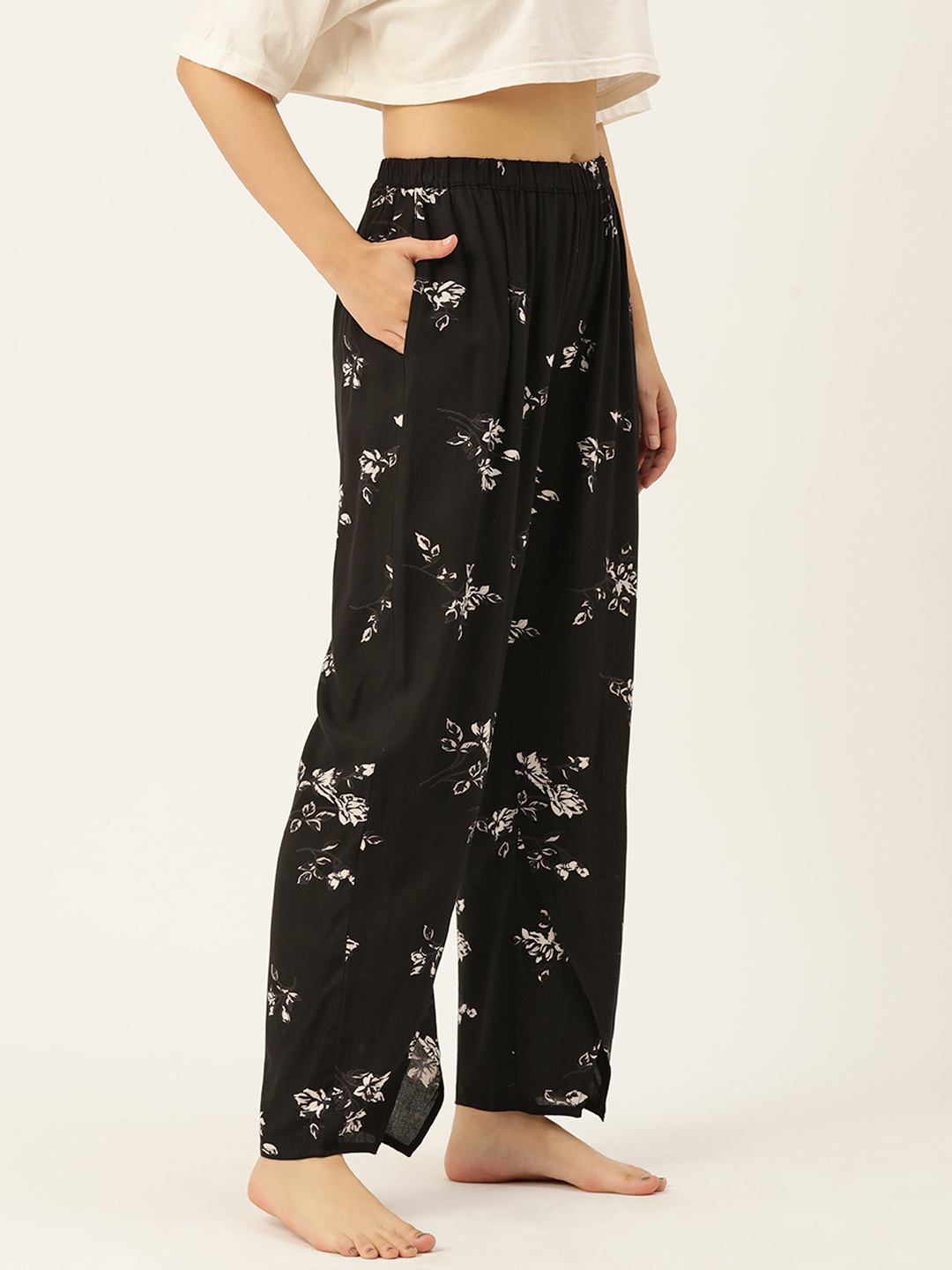 

ETC Women Printed Cotton Lounge Pants, Black