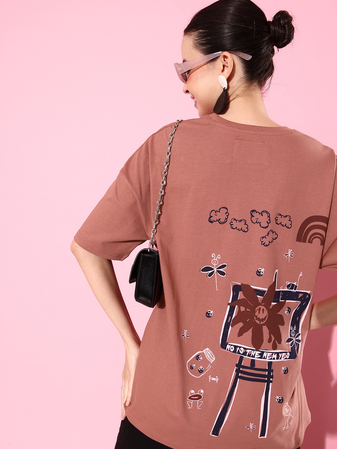 

Stormborn Women Printed Pure Cotton Oversized Drop-Shoulder T-shirt, Rust