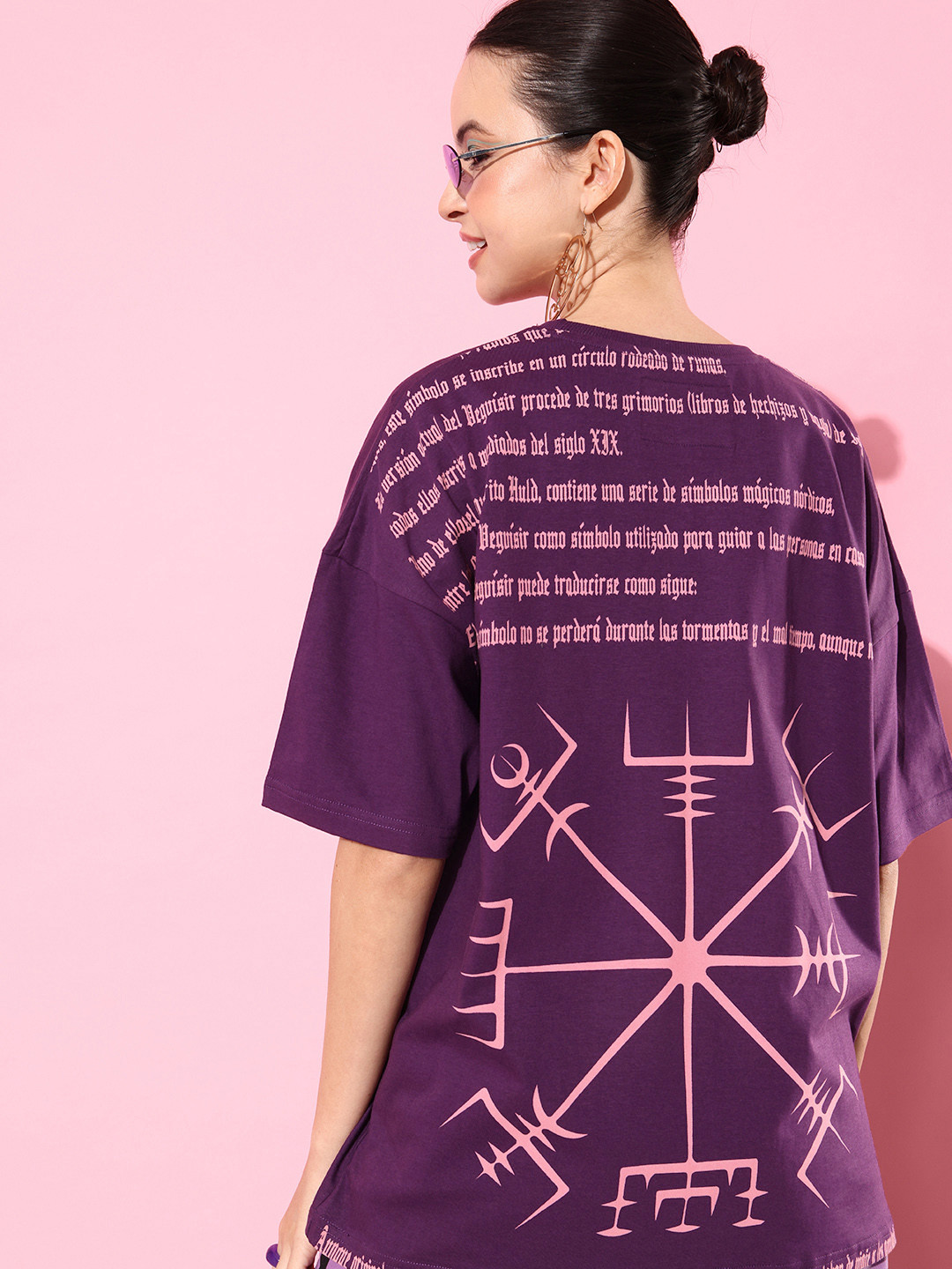 

Stormborn Graphic Printed Drop-Shoulder Sleeves Oversized Pure Cotton T-shirt, Purple