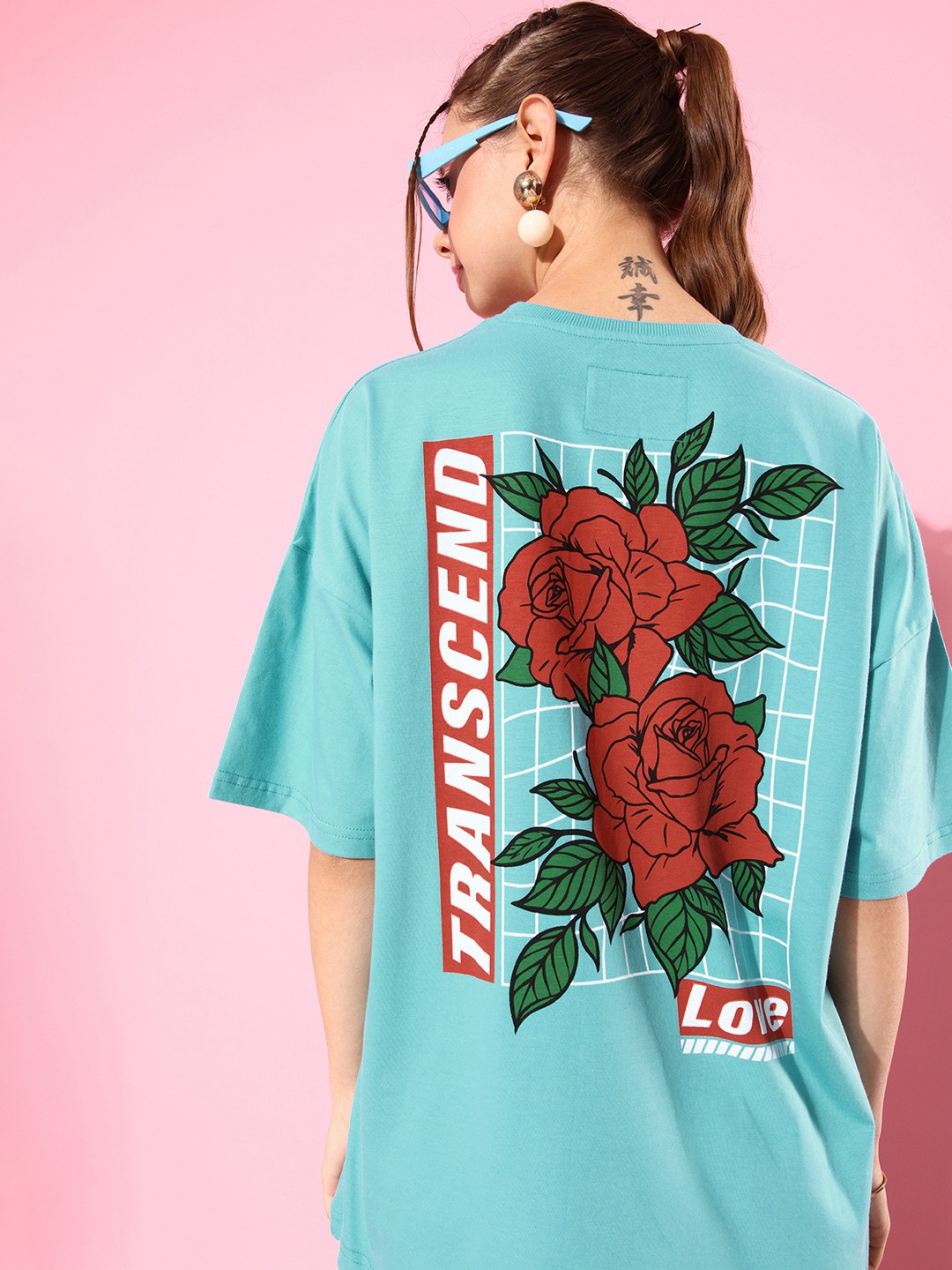 

Stormborn Graphic Printed Drop-Shoulder Sleeves Oversized Pure Cotton T-shirt, Turquoise blue
