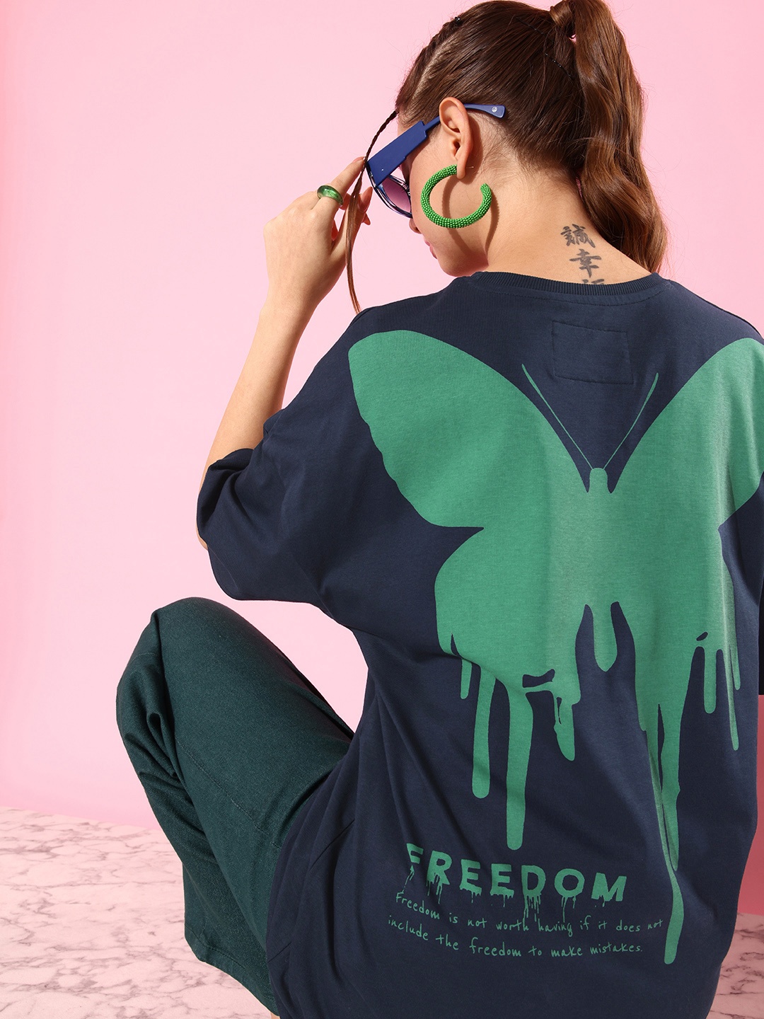 

Stormborn Graphic Printed Drop-Shoulder Sleeves Oversized Pure Cotton T-shirt, Navy blue