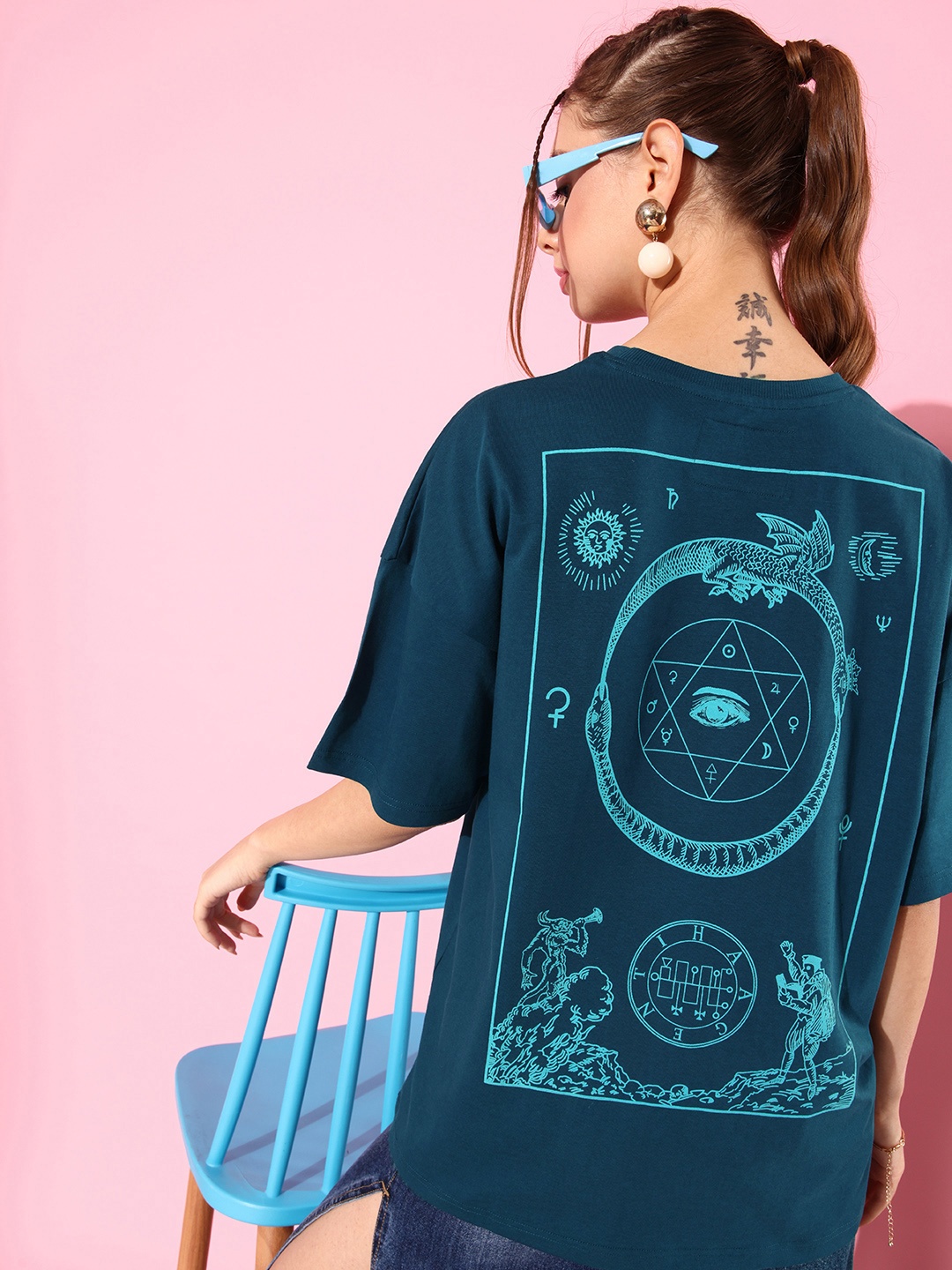 

Stormborn Graphic Printed Drop-Shoulder Sleeves Oversized Pure Cotton T-shirt, Navy blue