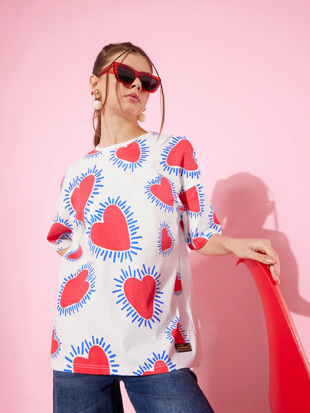 

Stormborn Printed Drop-Shoulder Sleeves Oversized Pure Cotton T-shirt, White