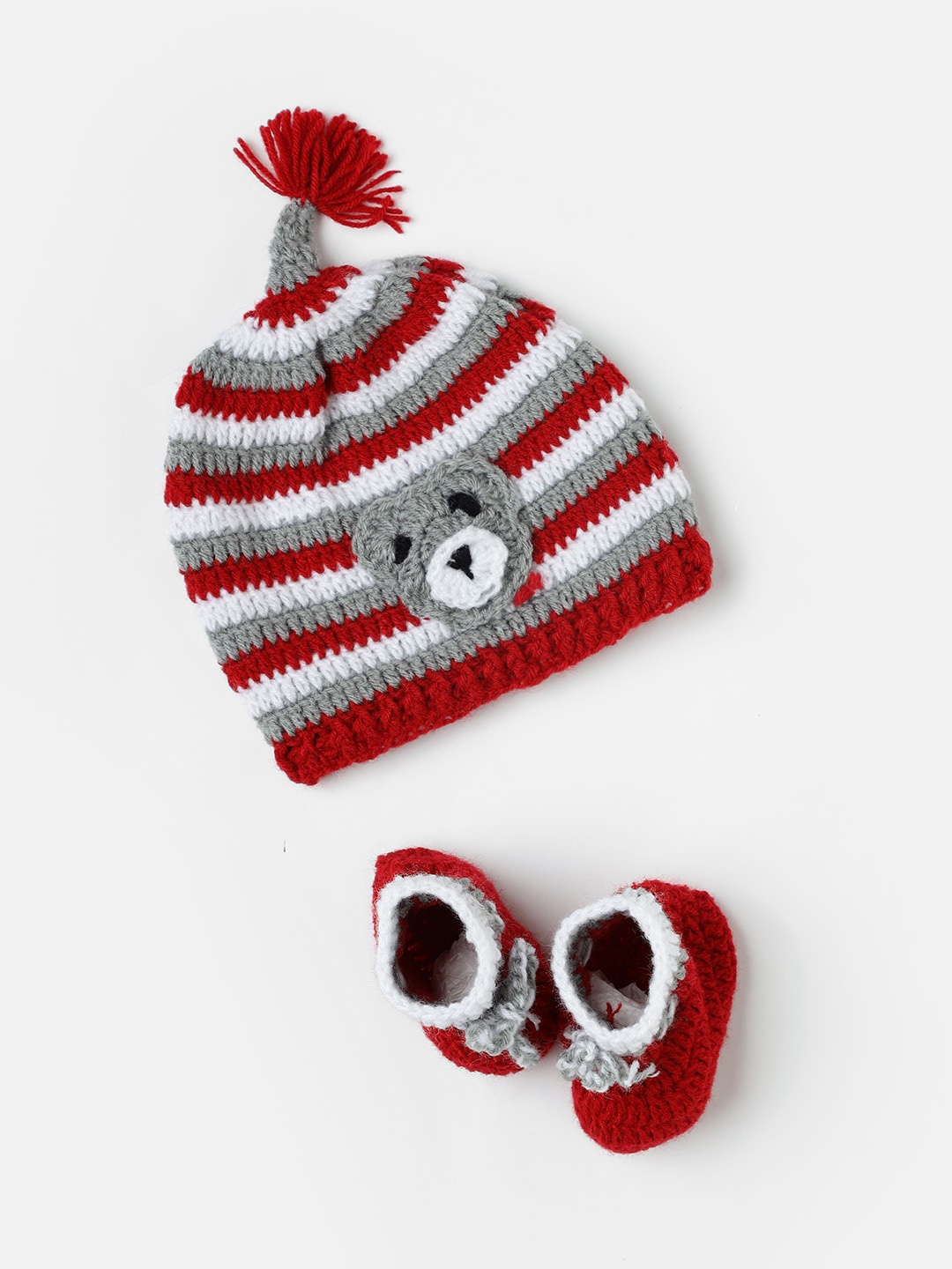 

The Original Knit Infants Self Design Beanie With Socks, Red