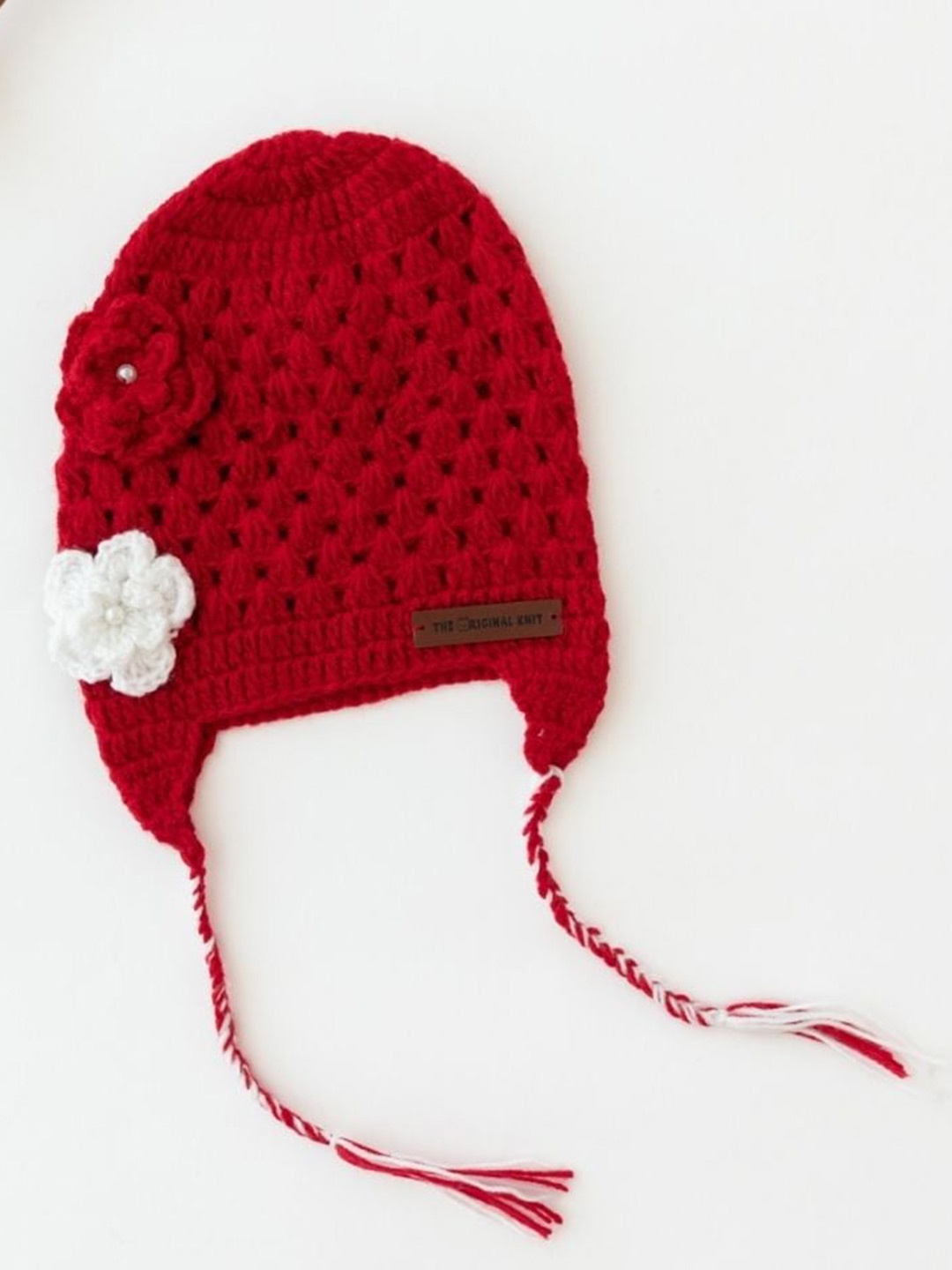 

The Original Knit Infant Girls Self Design Flower Embellished Acrylic Beanie, Red