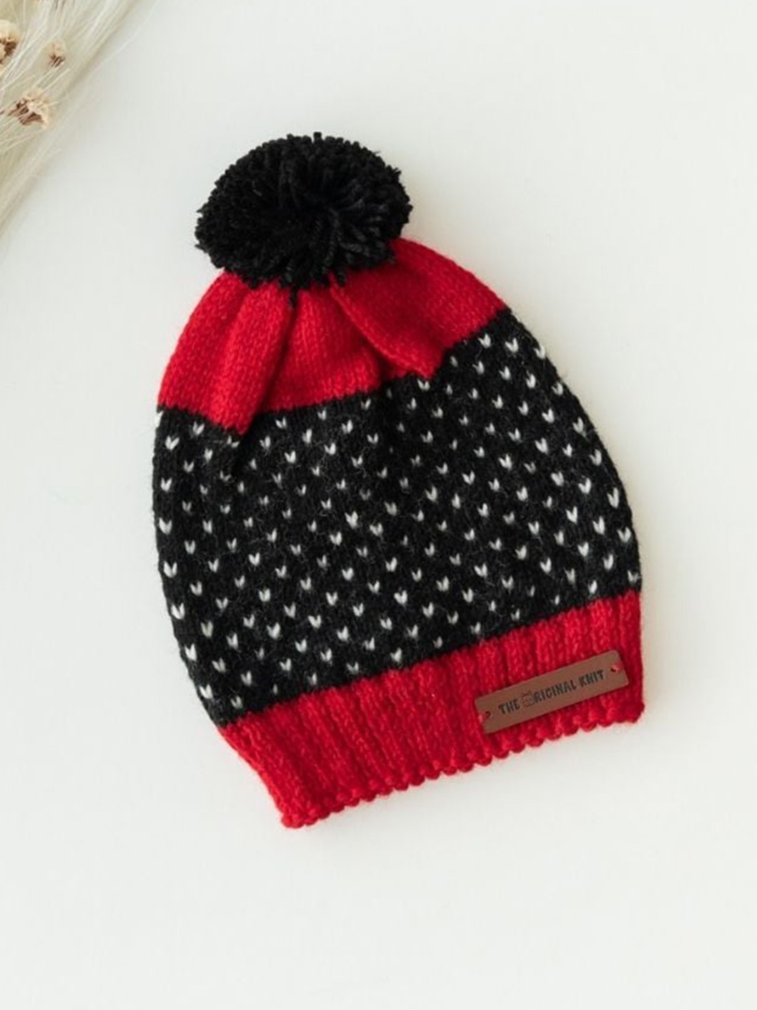 

The Original Knit Kids Self Design Acrylic Beanie, Red