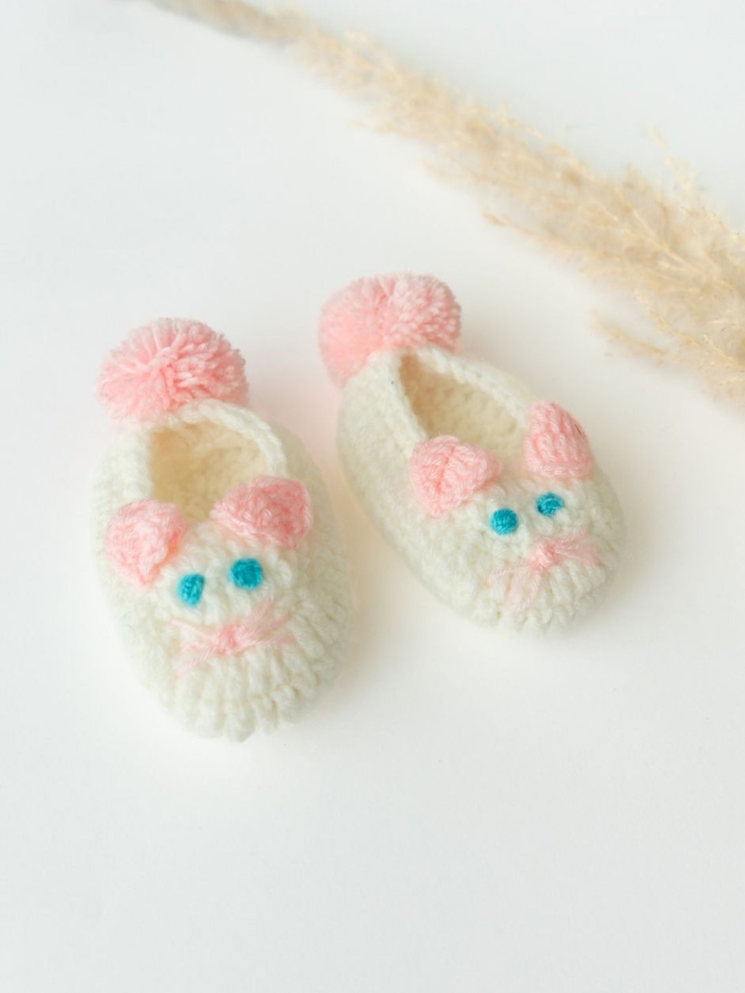 

The Original Knit Infant Girls Patterned Acrylic Booties, Off white