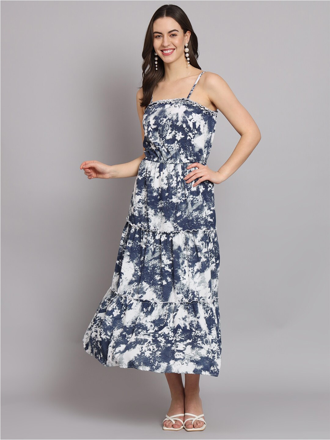 

VAARARO Tie & Dye Tiered A-Line Midi Dress, Blue
