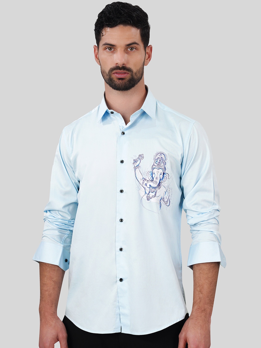 

FRENCH CROWN Standard Graphic Printed Cotton Casual Shirt, Blue